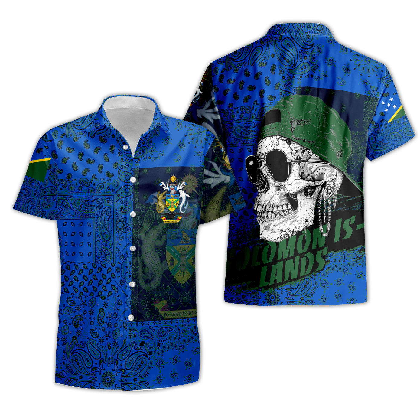 Solomon Islands Short Sleeve Shirt Paisley Flag And Skull Style 3