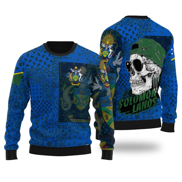 Solomon Islands Ugly Sweater Paisley Flag And Skull Style 1