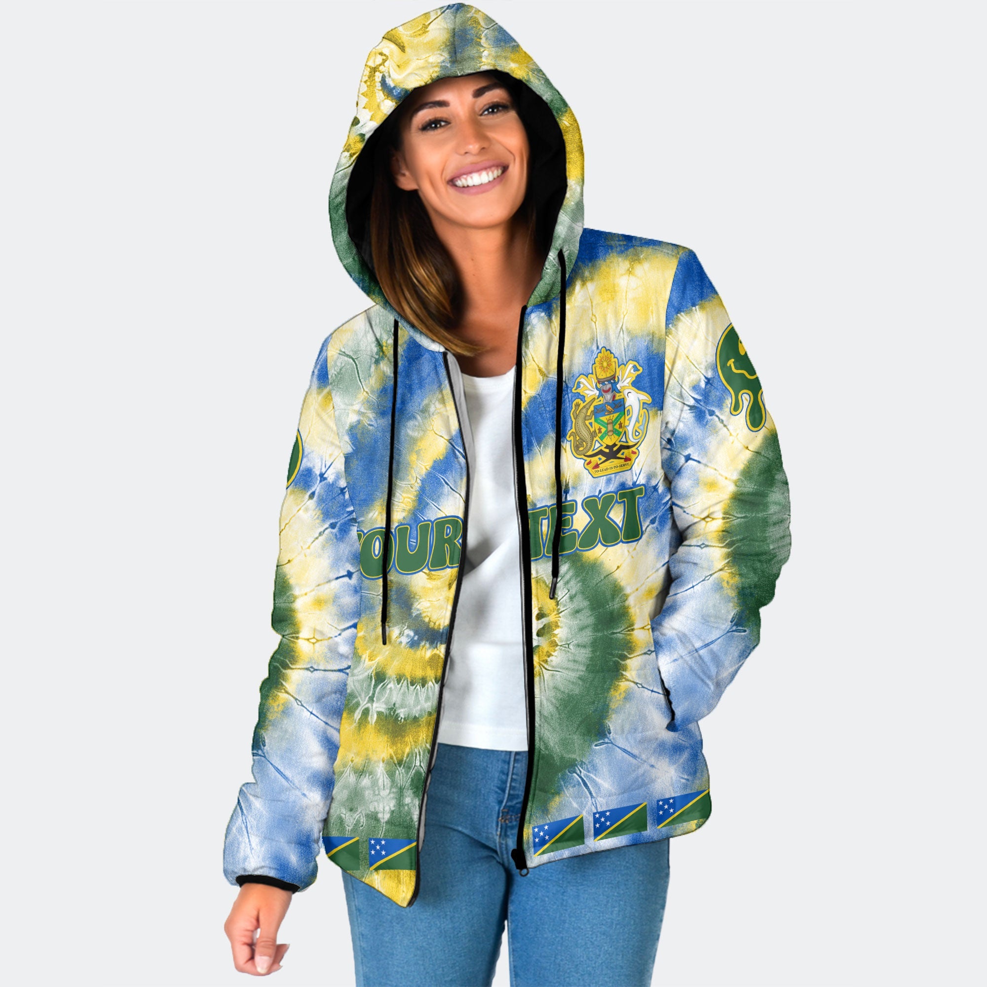 Solomon Islands Women Hooded Padded Jacket Custom Tie Dye Style 1