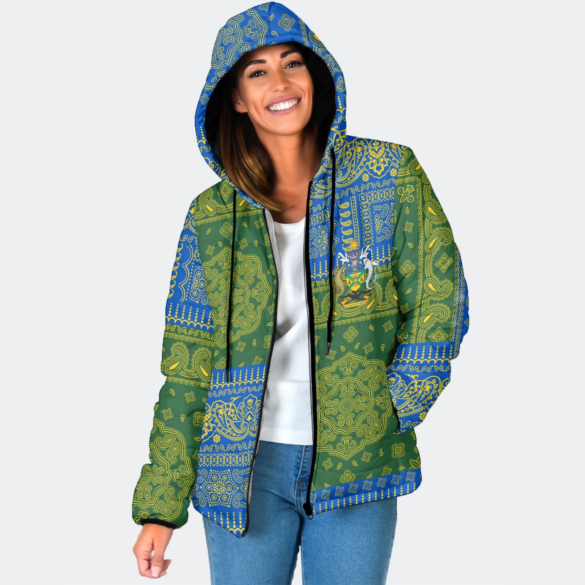 Solomon Islands Women Hooded Padded Jacket Flag And Paisley Basic Style 1