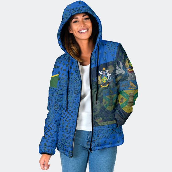 Solomon Islands Women Hooded Padded Jacket Paisley Flag And Skull Style 1