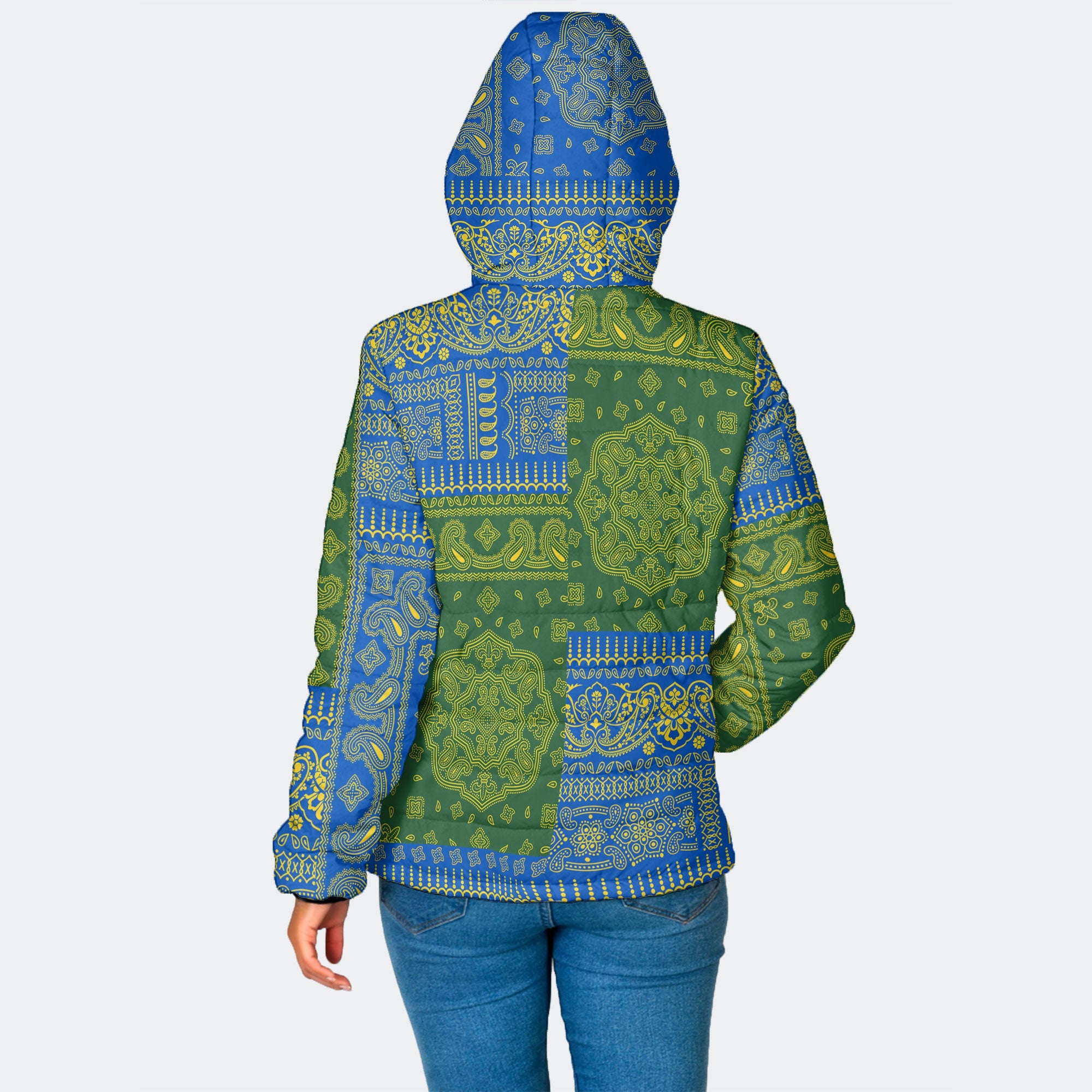 Solomon Islands Women Hooded Padded Jacket Flag And Paisley Basic Style 2