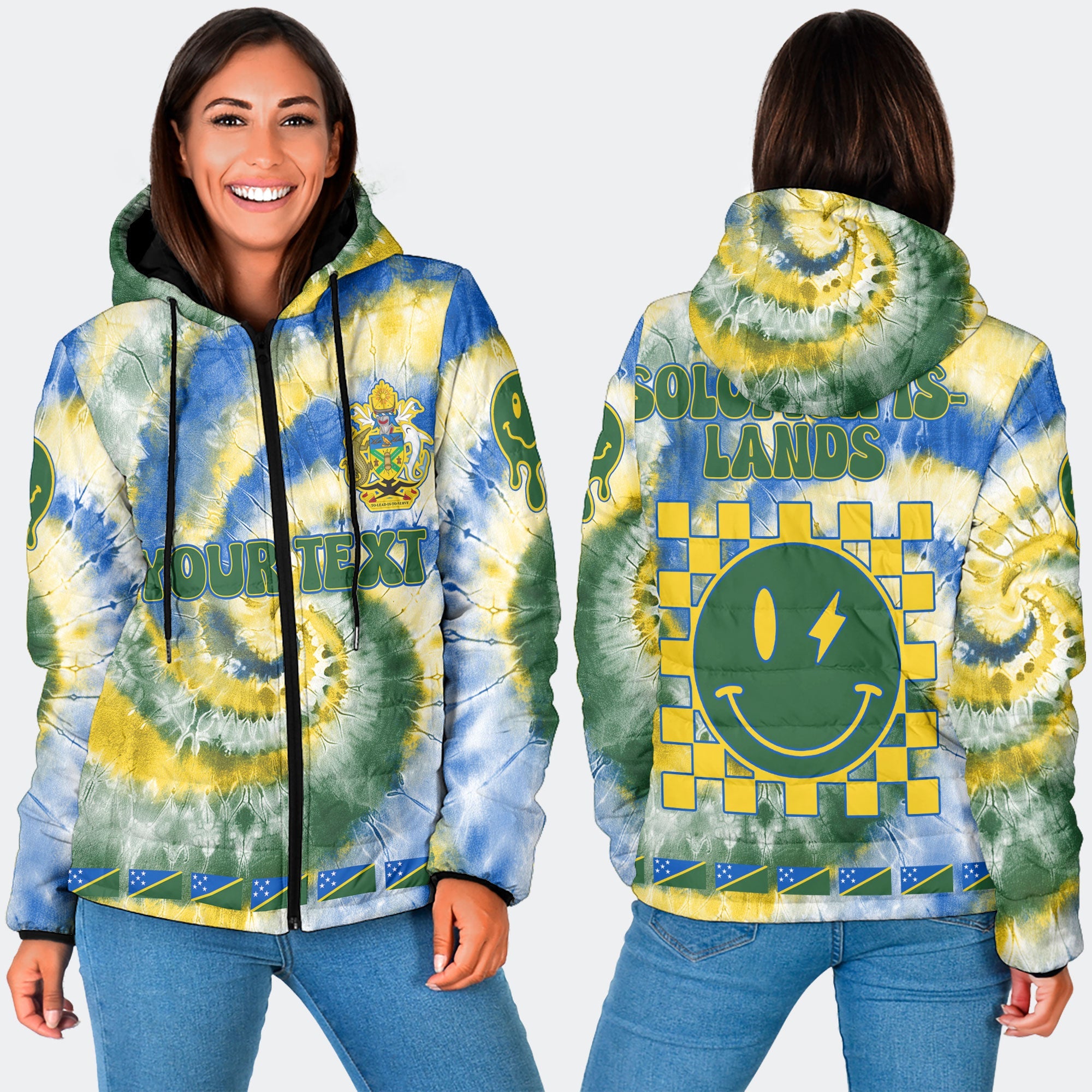 Solomon Islands Women Hooded Padded Jacket Custom Tie Dye Style 3