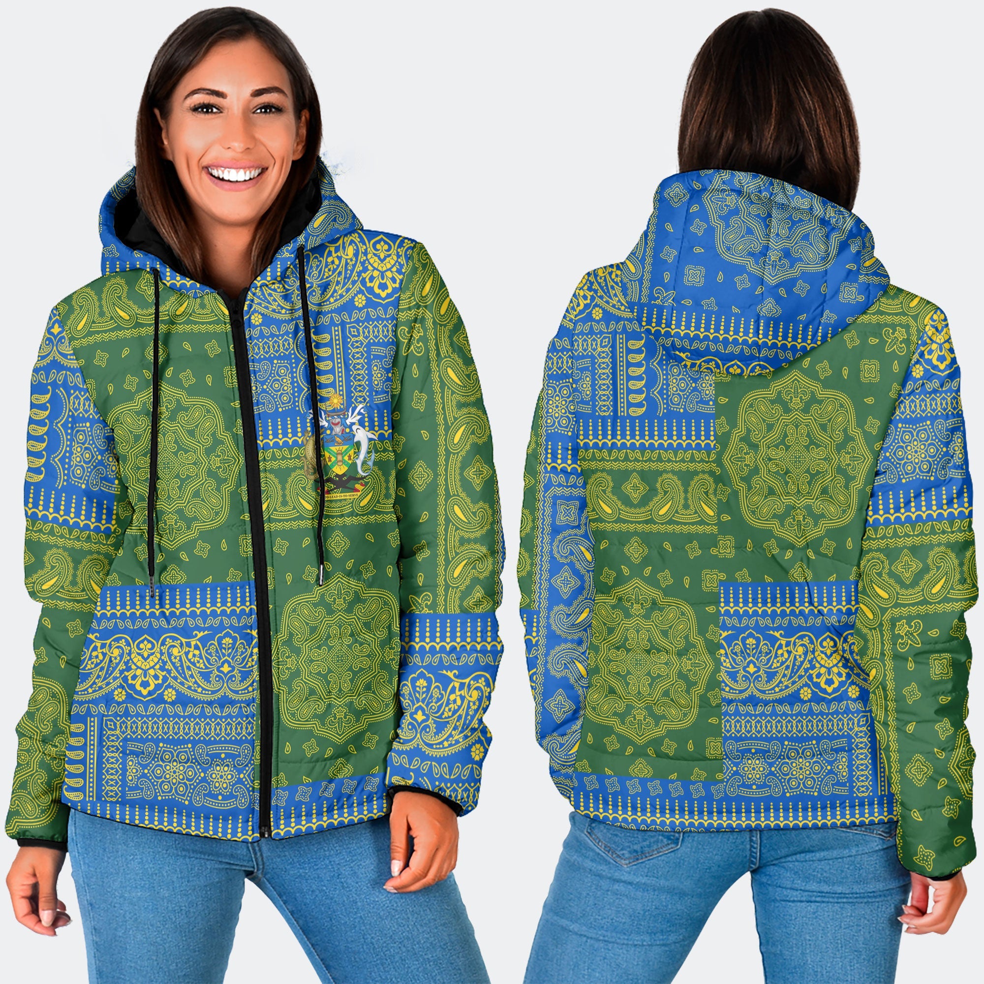 Solomon Islands Women Hooded Padded Jacket Flag And Paisley Basic Style 3