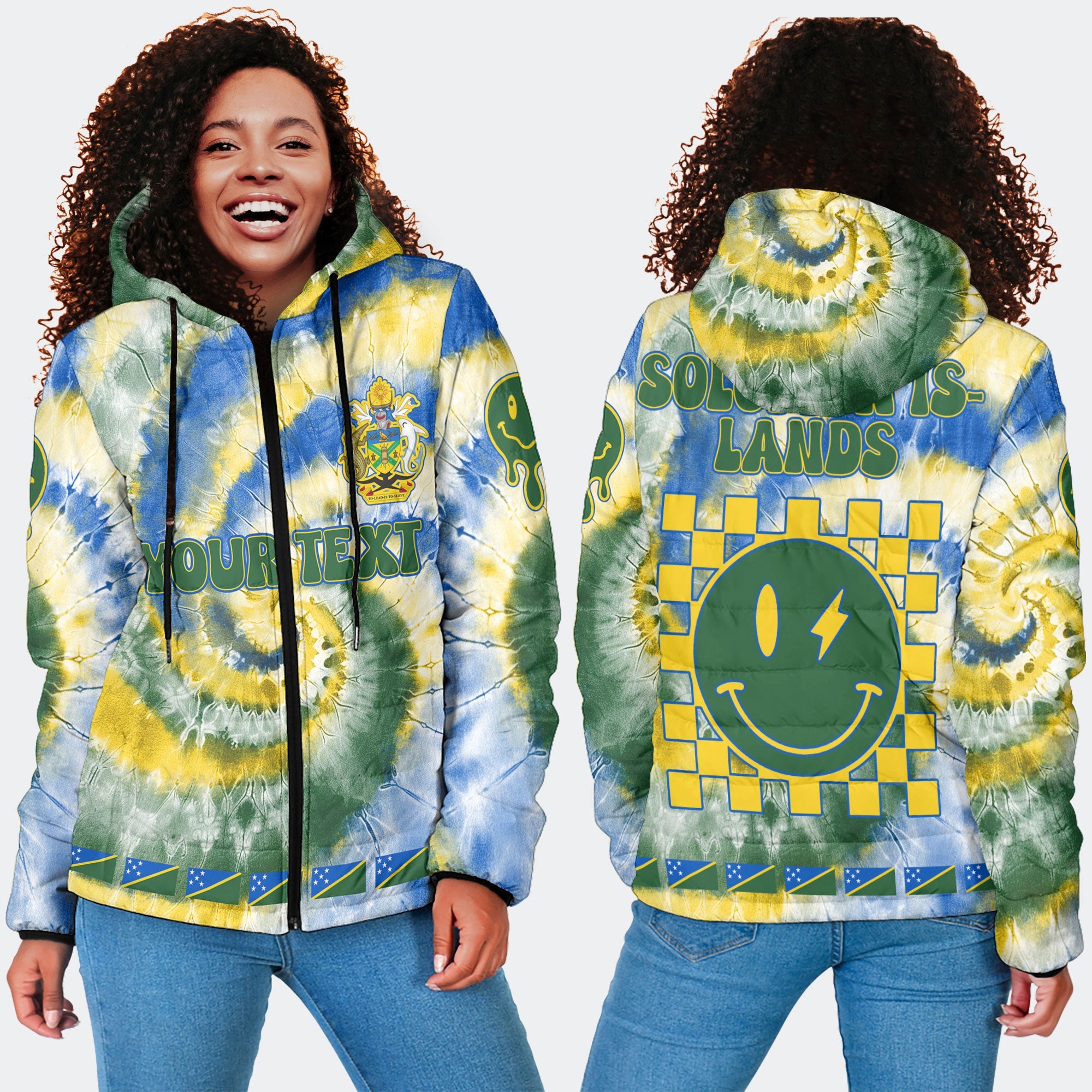 Solomon Islands Women Hooded Padded Jacket Custom Tie Dye Style 4