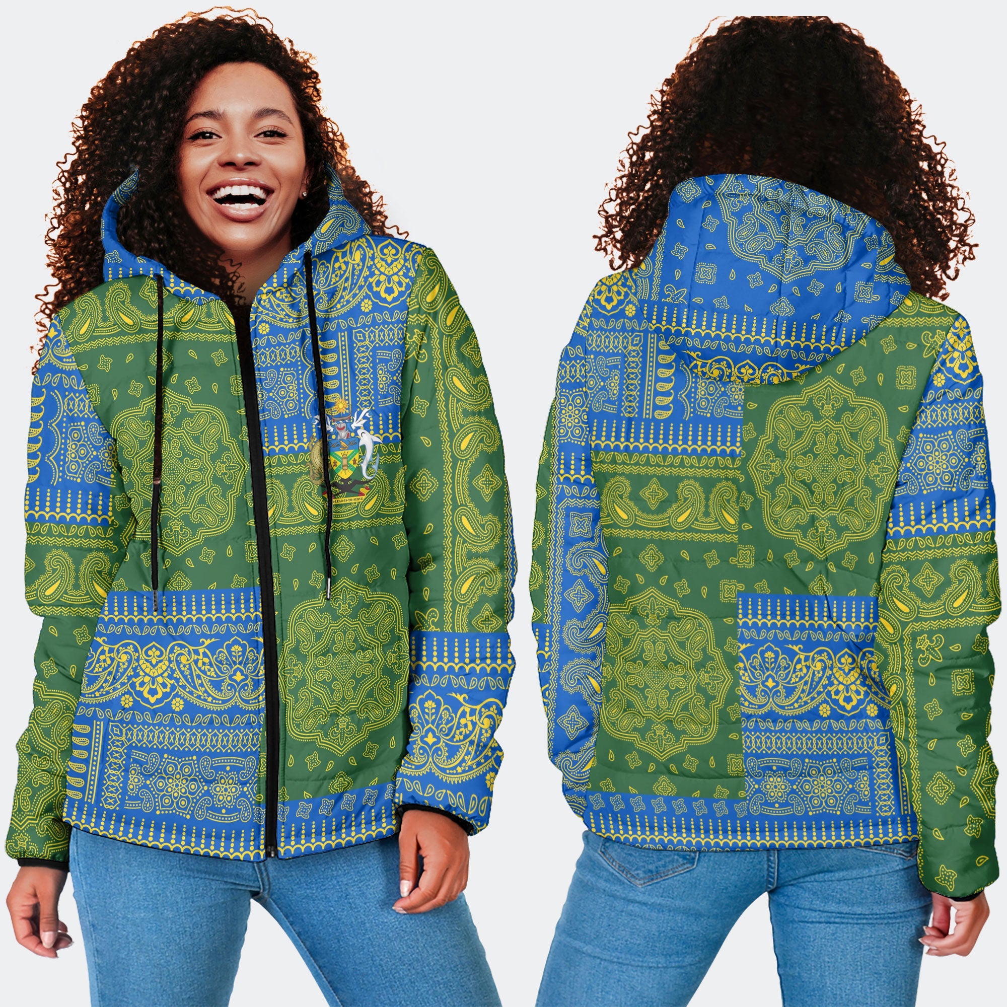 Solomon Islands Women Hooded Padded Jacket Flag And Paisley Basic Style 4