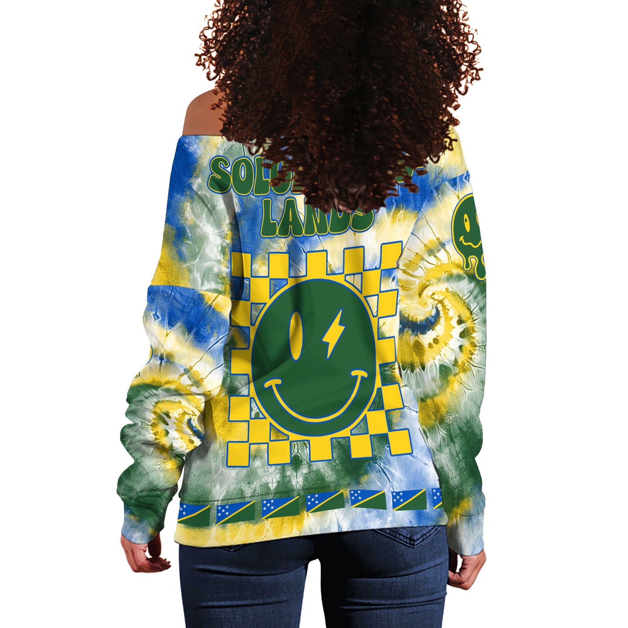 Solomon Islands Women Off Shoulder Sweatshirt Custom Tie Dye Style 1