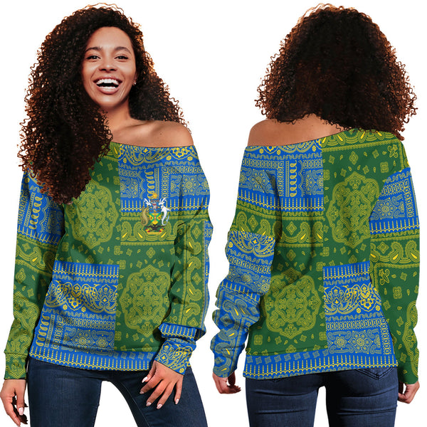 Solomon Islands Women Off Shoulder Sweatshirt Flag And Paisley Basic Style 1