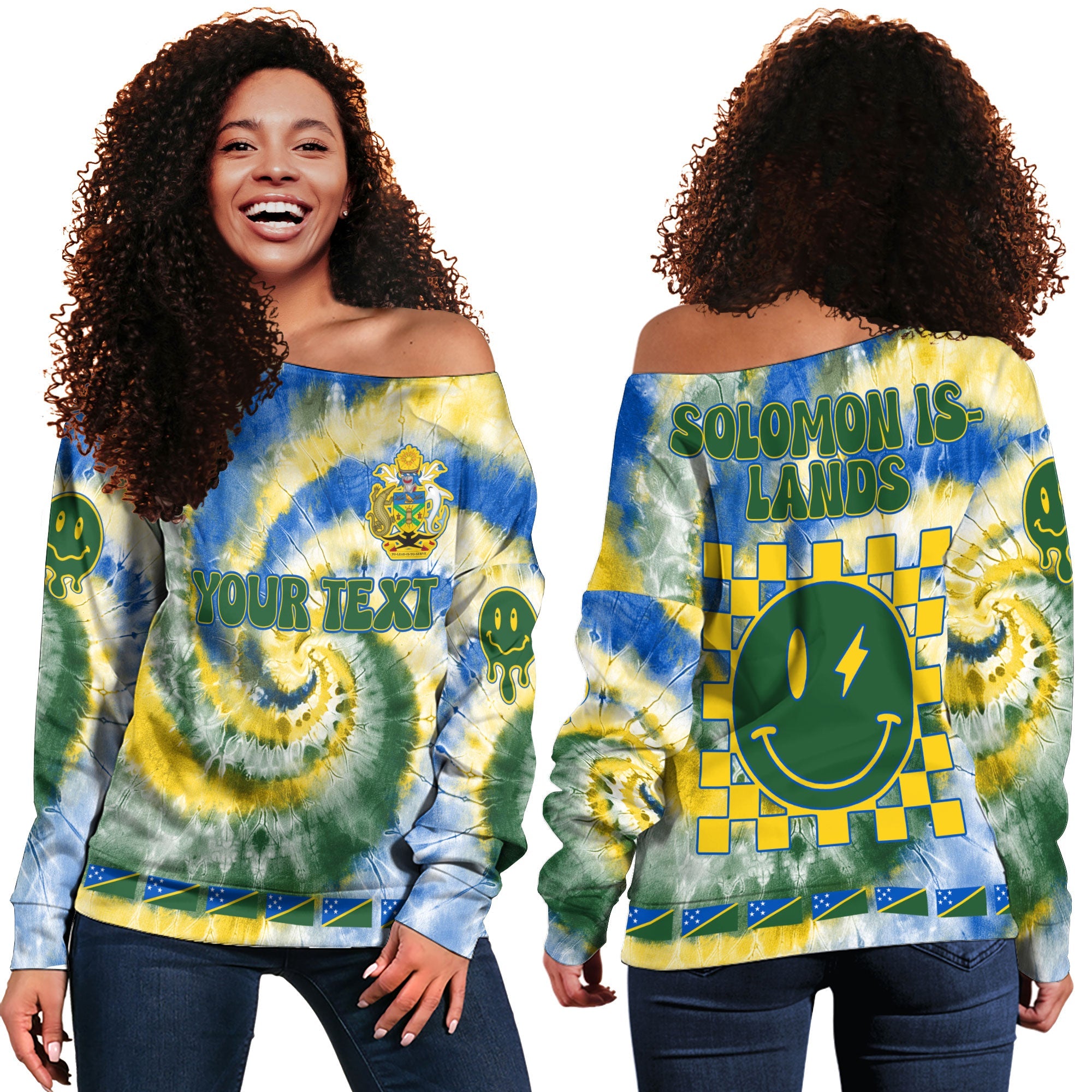 Solomon Islands Women Off Shoulder Sweatshirt Custom Tie Dye Style 2