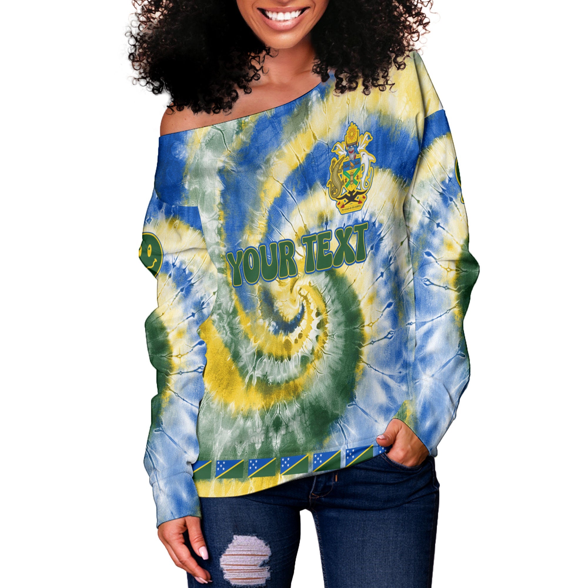 Solomon Islands Women Off Shoulder Sweatshirt Custom Tie Dye Style 3