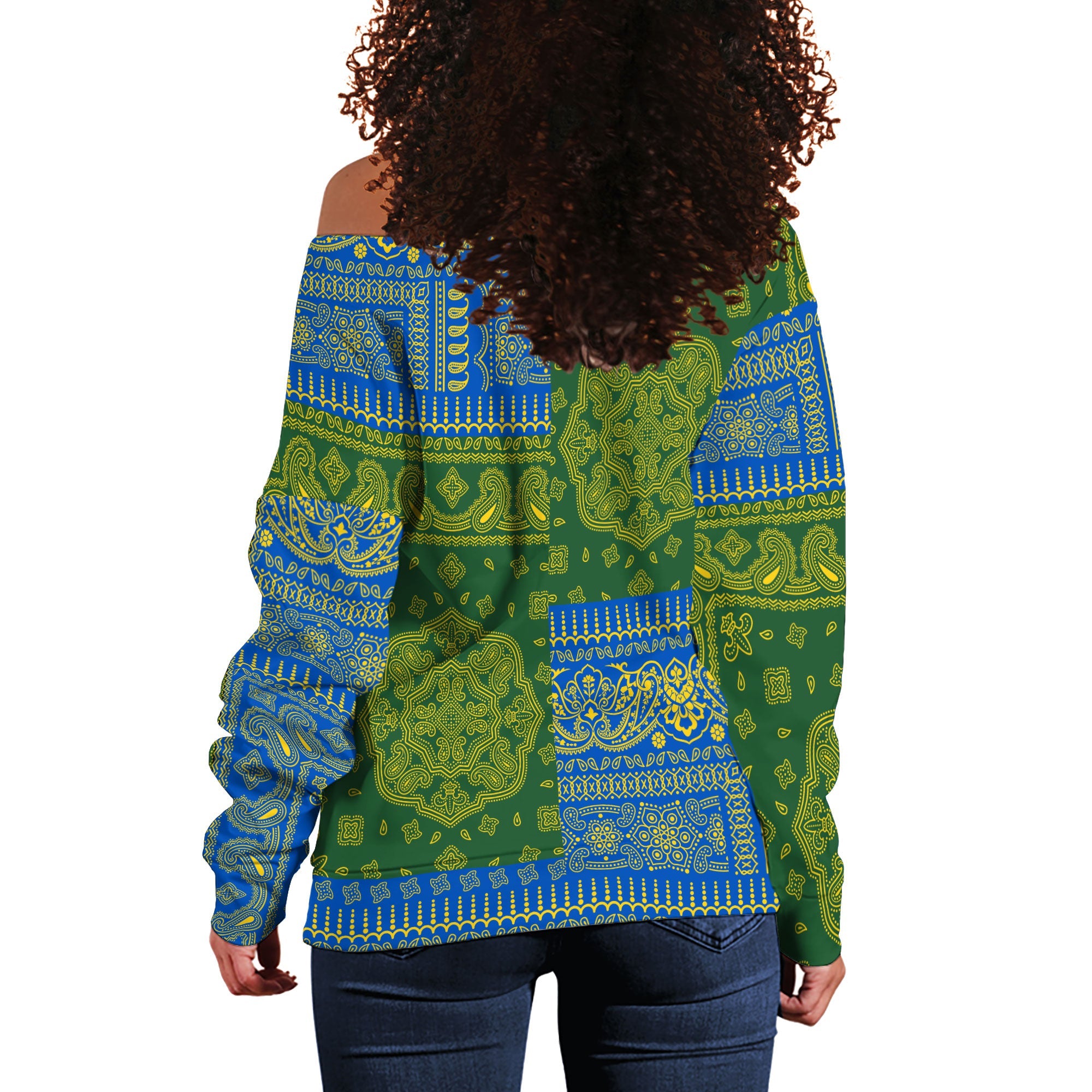 Solomon Islands Women Off Shoulder Sweatshirt Flag And Paisley Basic Style 3