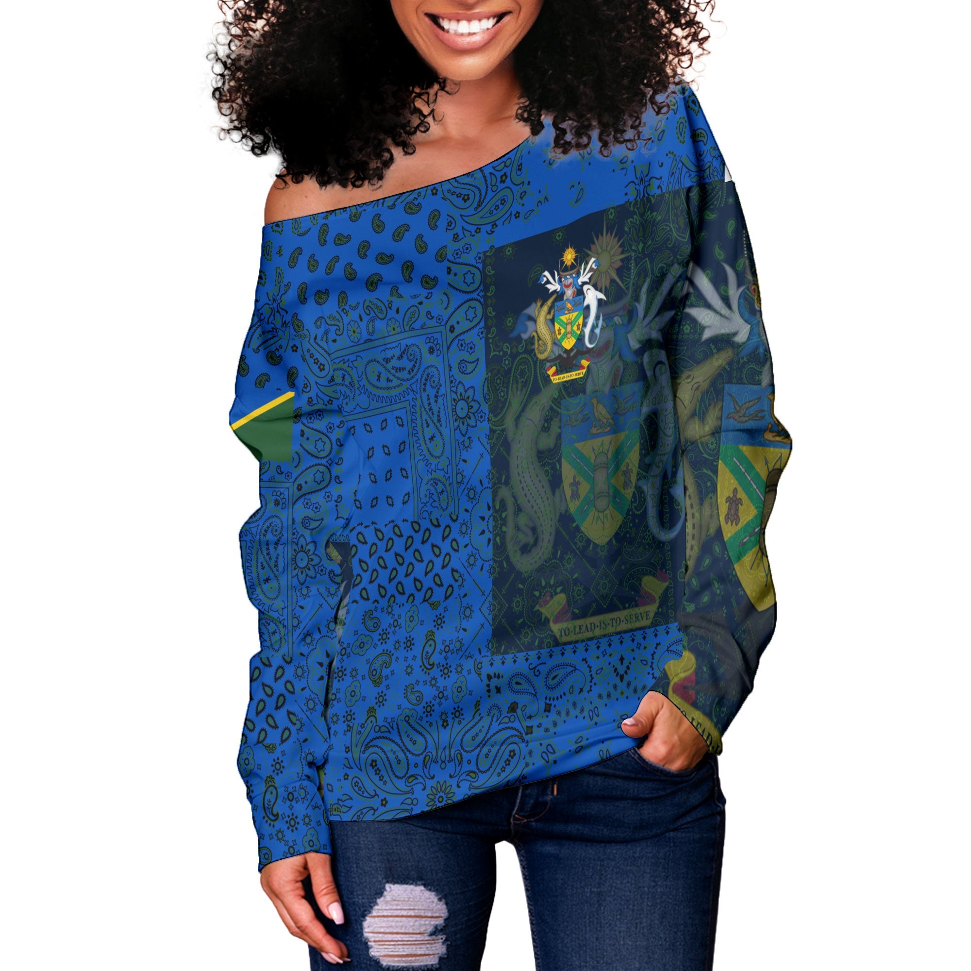 Solomon Islands Women Off Shoulder Sweatshirt Paisley Flag And Skull Style 2