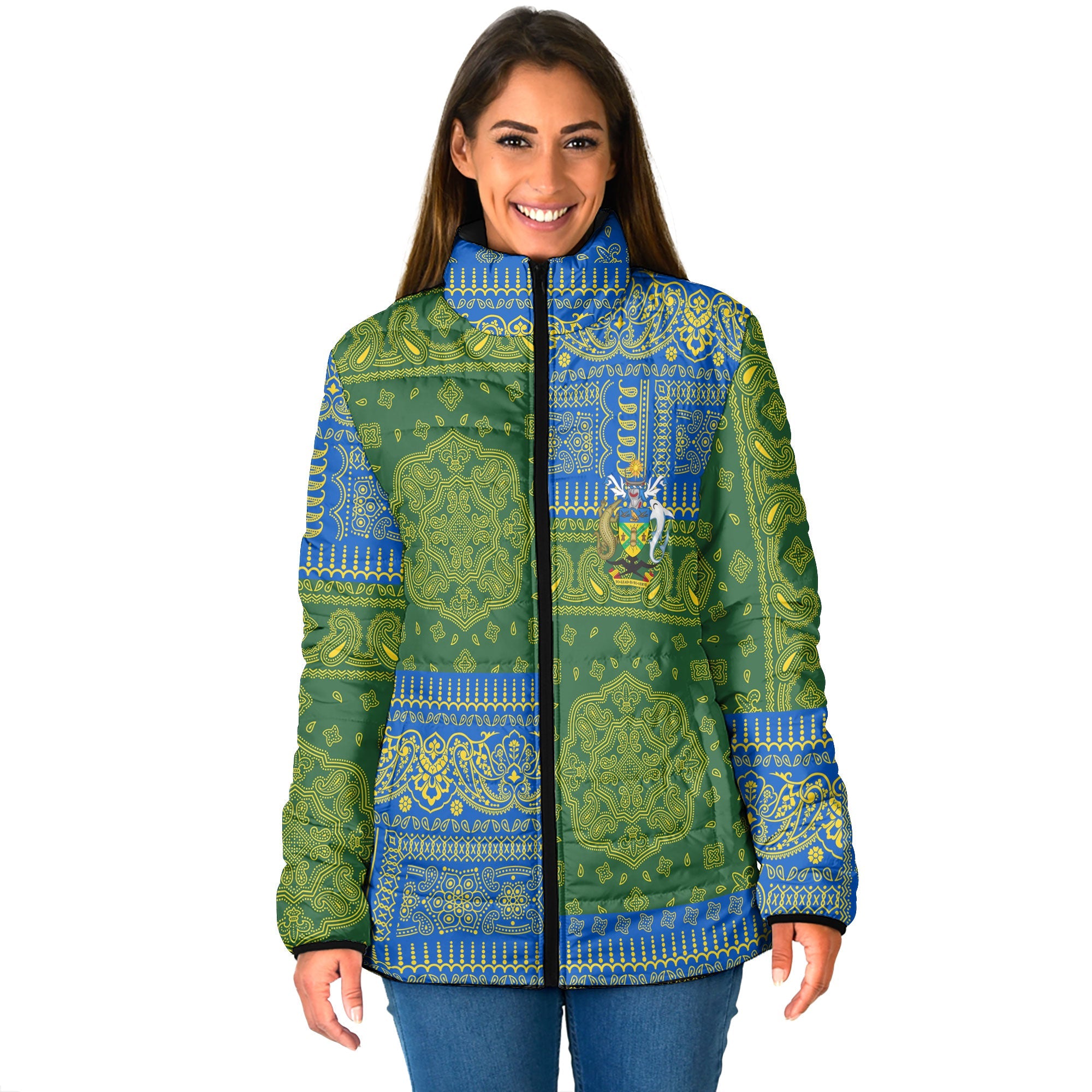 Solomon Islands Women Padded Jacket Flag And Paisley Basic Style 1