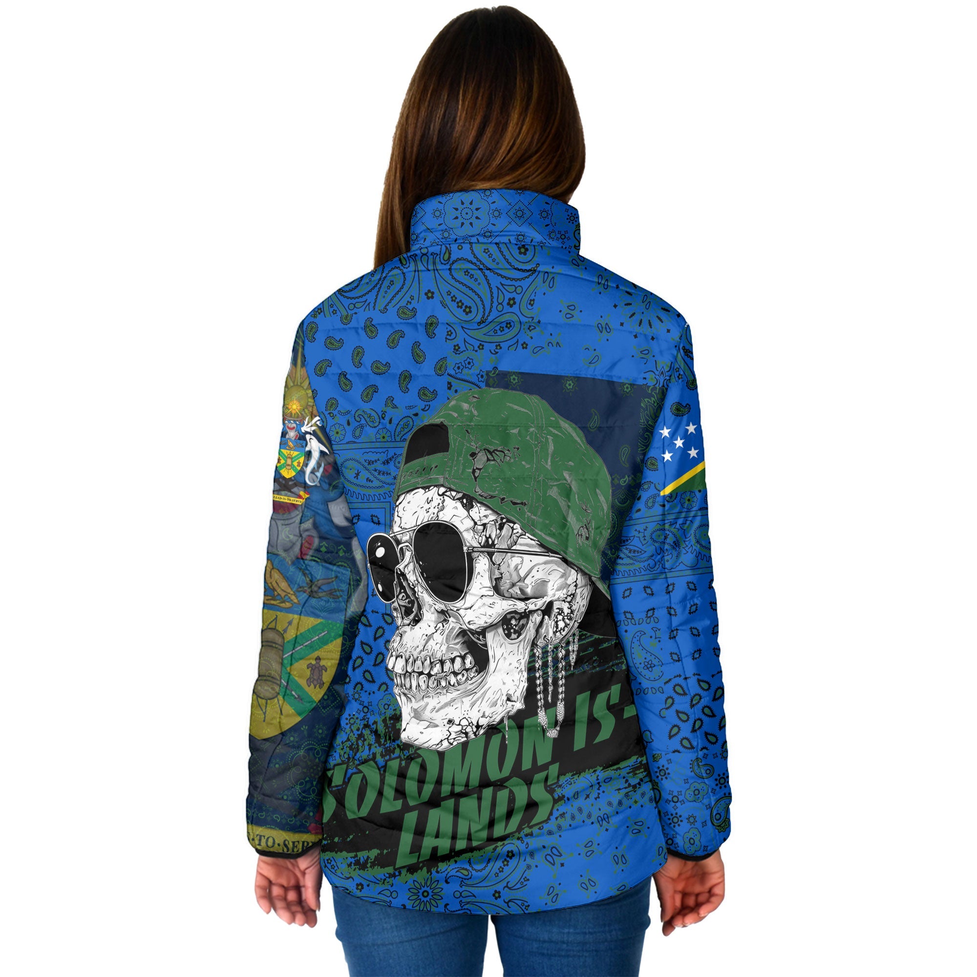 Solomon Islands Women Padded Jacket Paisley Flag And Skull Style 2