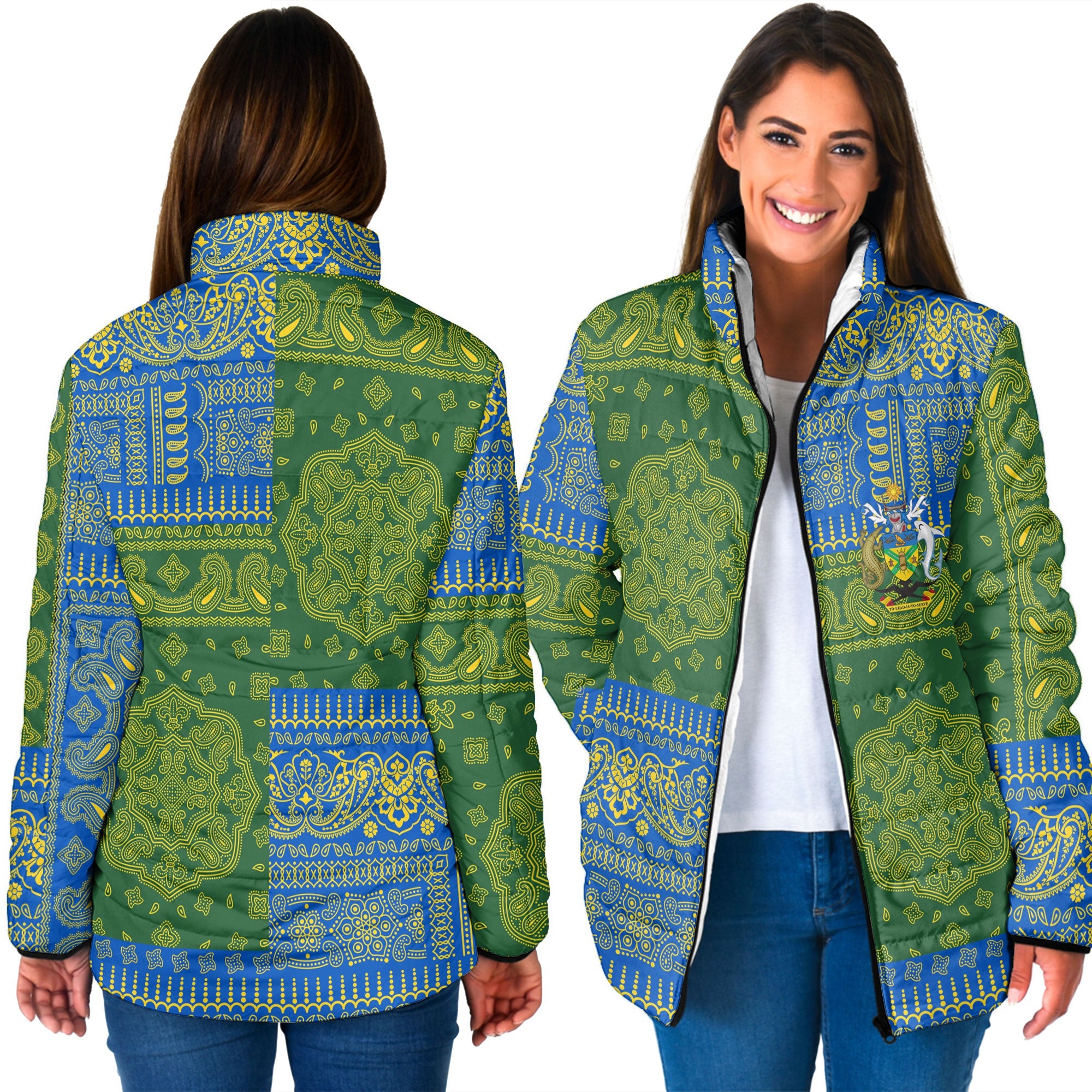 Solomon Islands Women Padded Jacket Flag And Paisley Basic Style 3