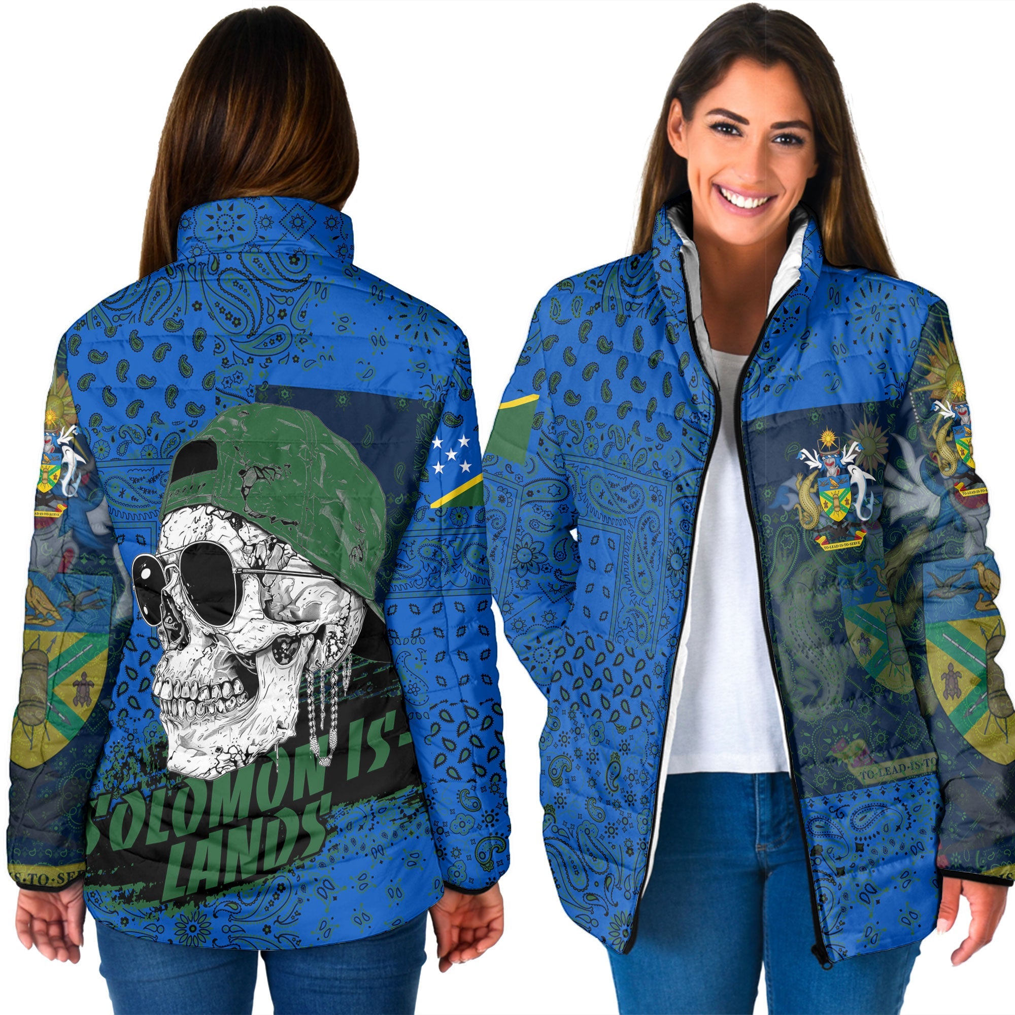 Solomon Islands Women Padded Jacket Paisley Flag And Skull Style 3