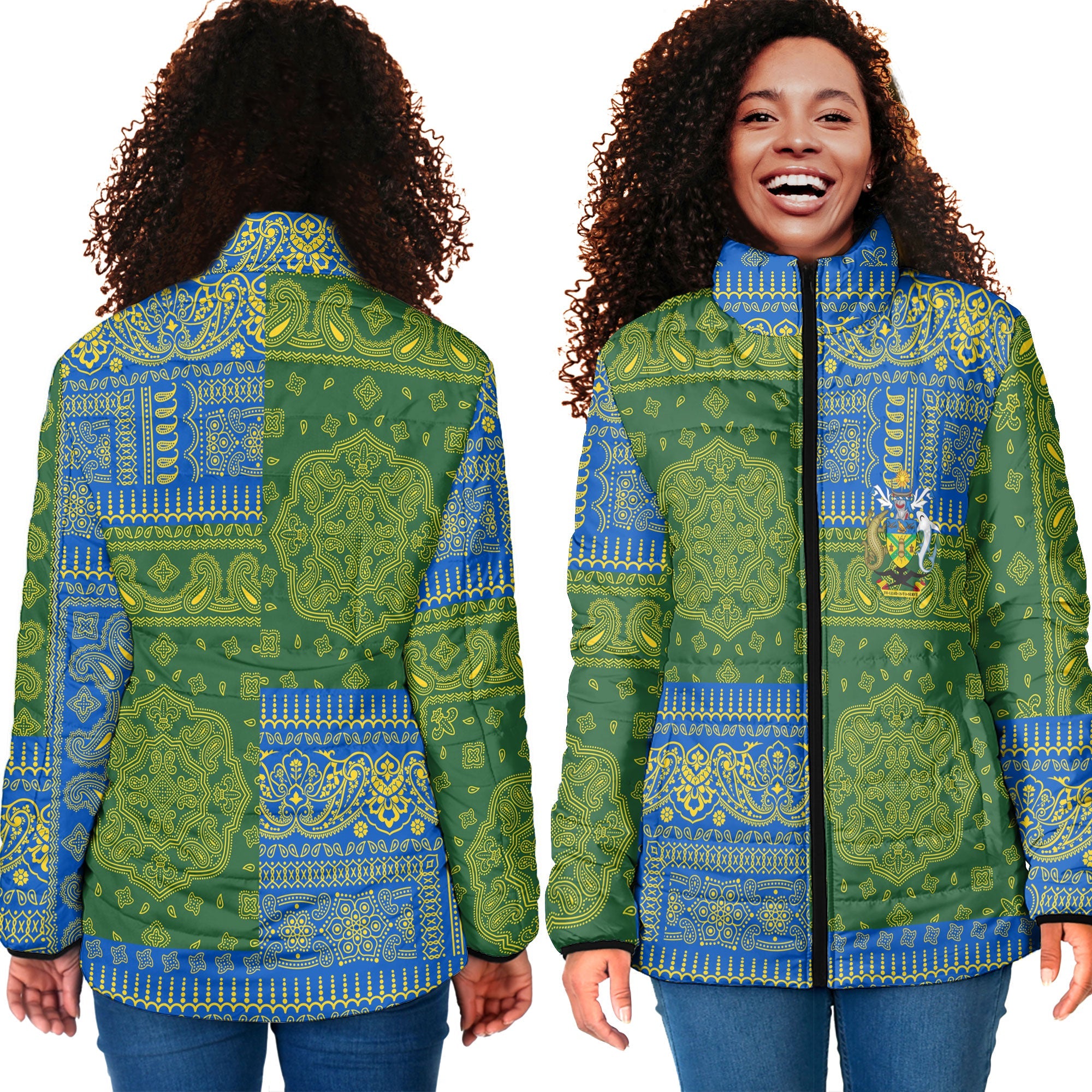 Solomon Islands Women Padded Jacket Flag And Paisley Basic Style 4