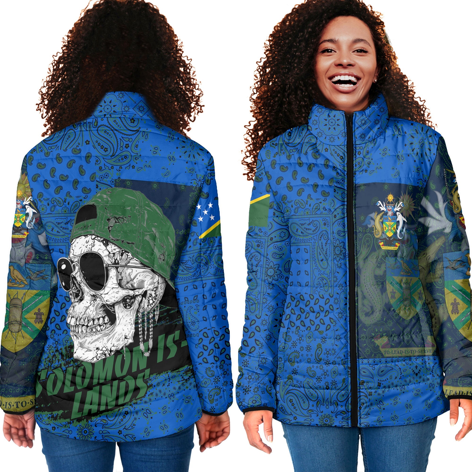 Solomon Islands Women Padded Jacket Paisley Flag And Skull Style 4