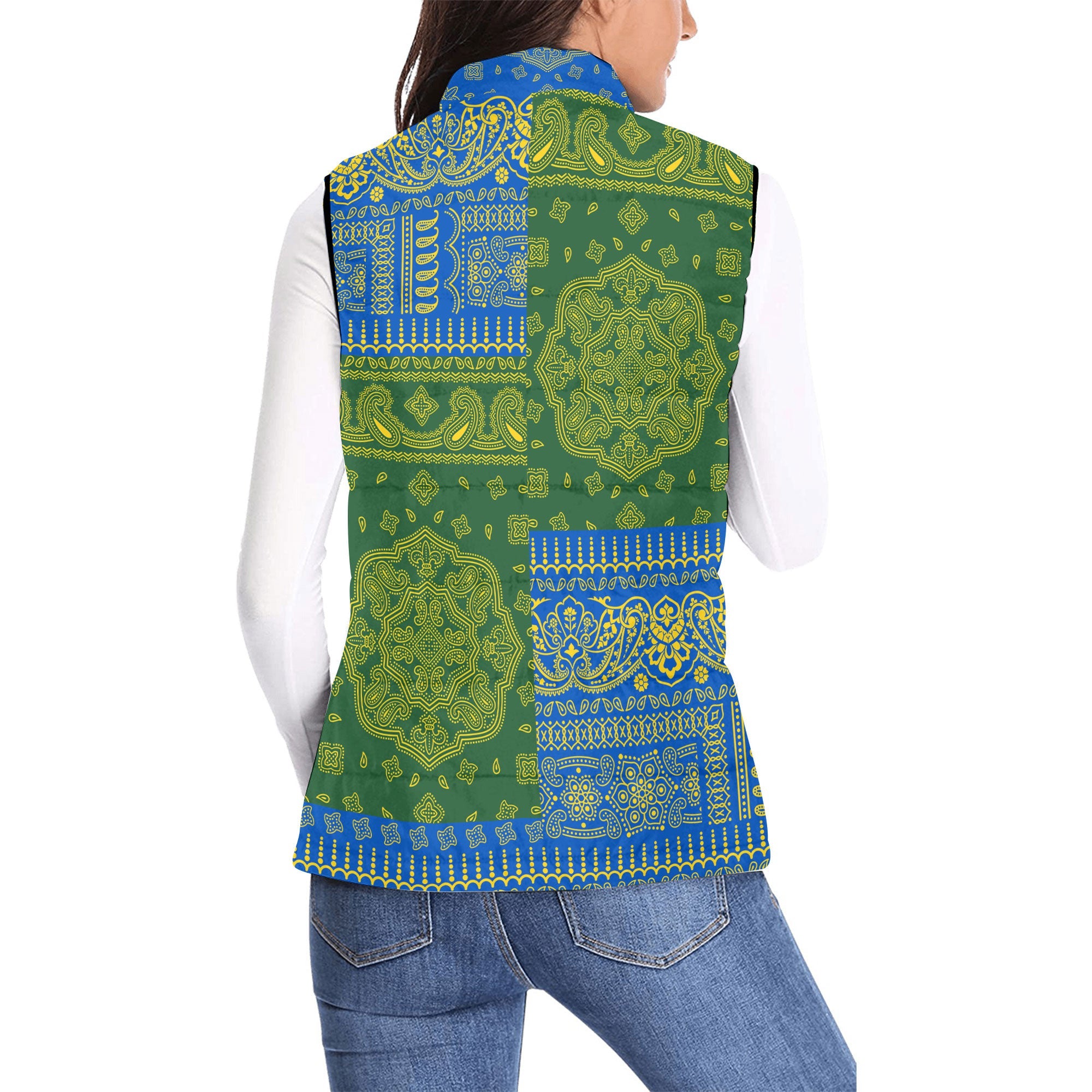 Solomon Islands Women Padded Jacket Vest Flag And Paisley Basic Style 2