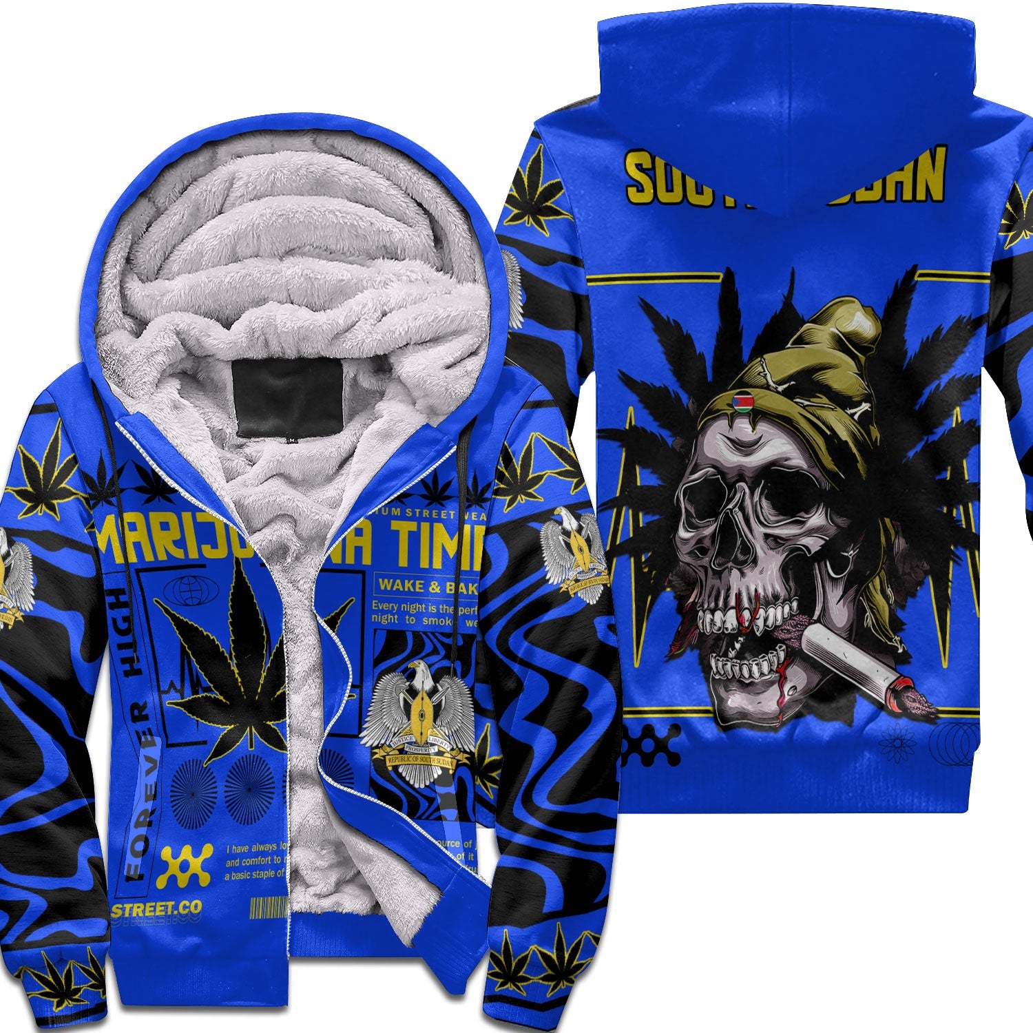 South Sudan Sherpa Hoodie Flag & Coat Of Arms Marijuanas Style