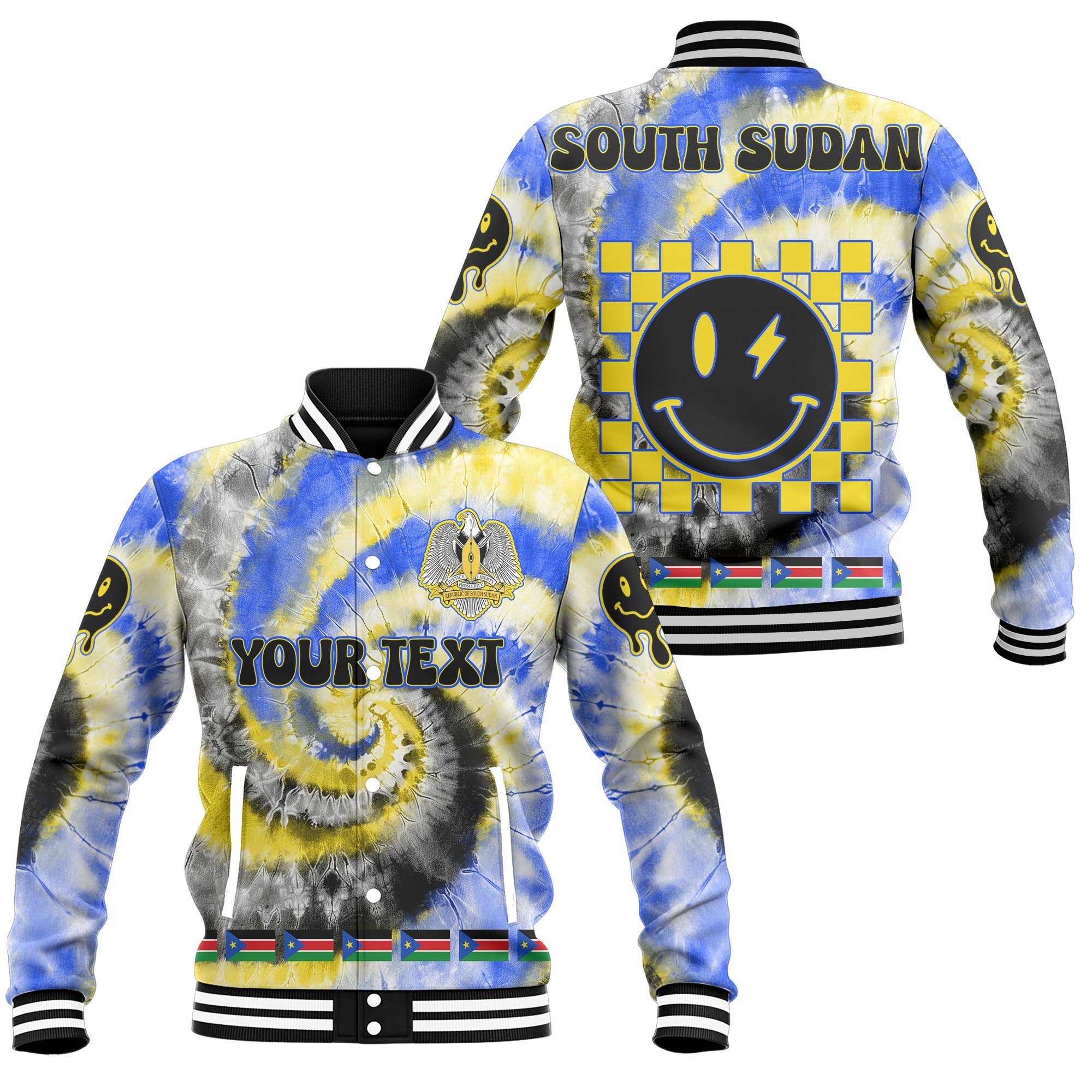 South Sudan Baseball Jacket Custom Tie Dye Style 1