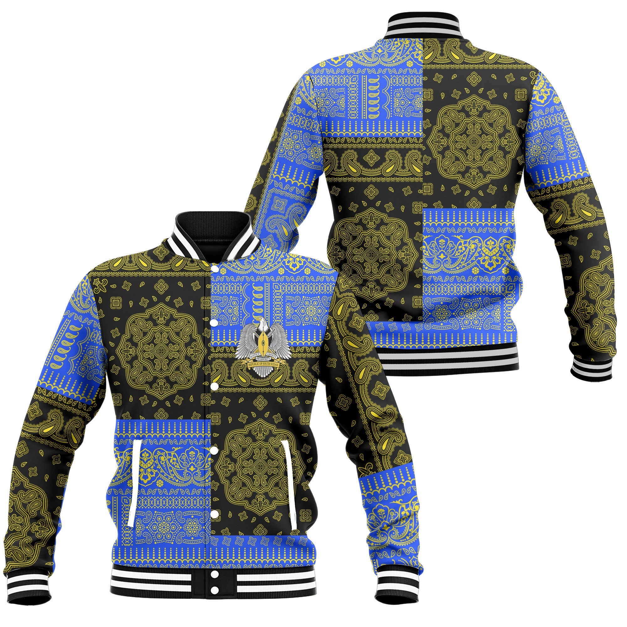 South Sudan Baseball Jacket Flag And Paisley Basic Style 1