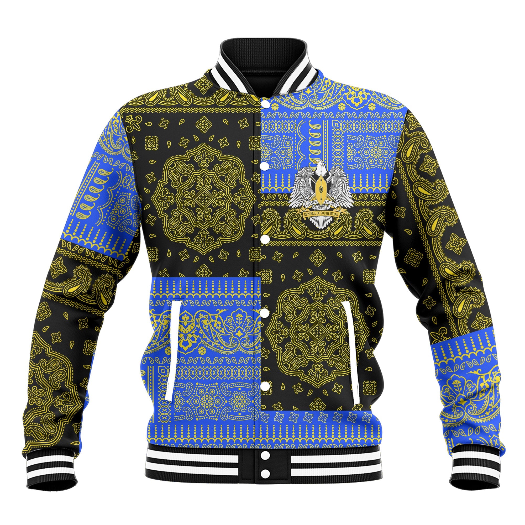 South Sudan Baseball Jacket Flag And Paisley Basic Style 2