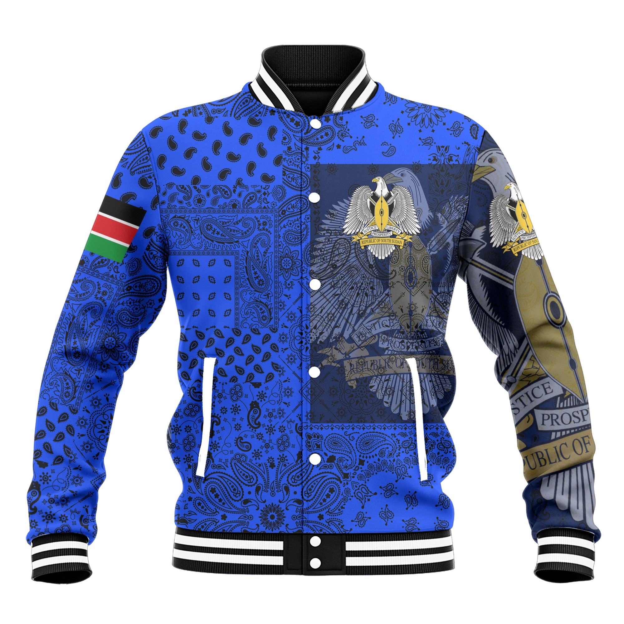 South Sudan Baseball Jacket Paisley Flag And Skull Style 2