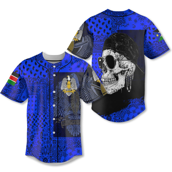 South Sudan Baseball Jersey Paisley Flag And Skull Style 1