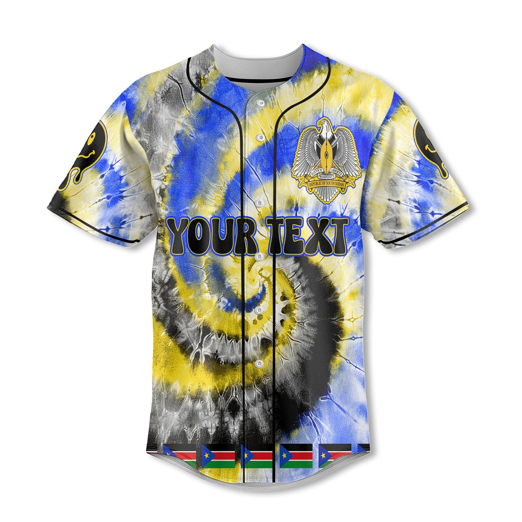 South Sudan Baseball Jersey Custom Tie Dye Style 2