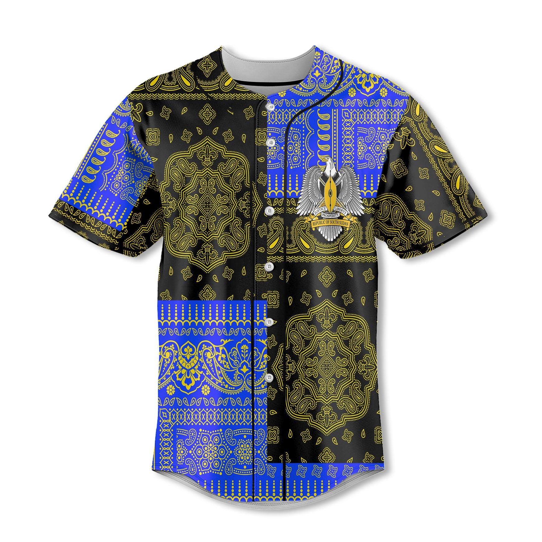 South Sudan Baseball Jersey Flag And Paisley Basic Style 2