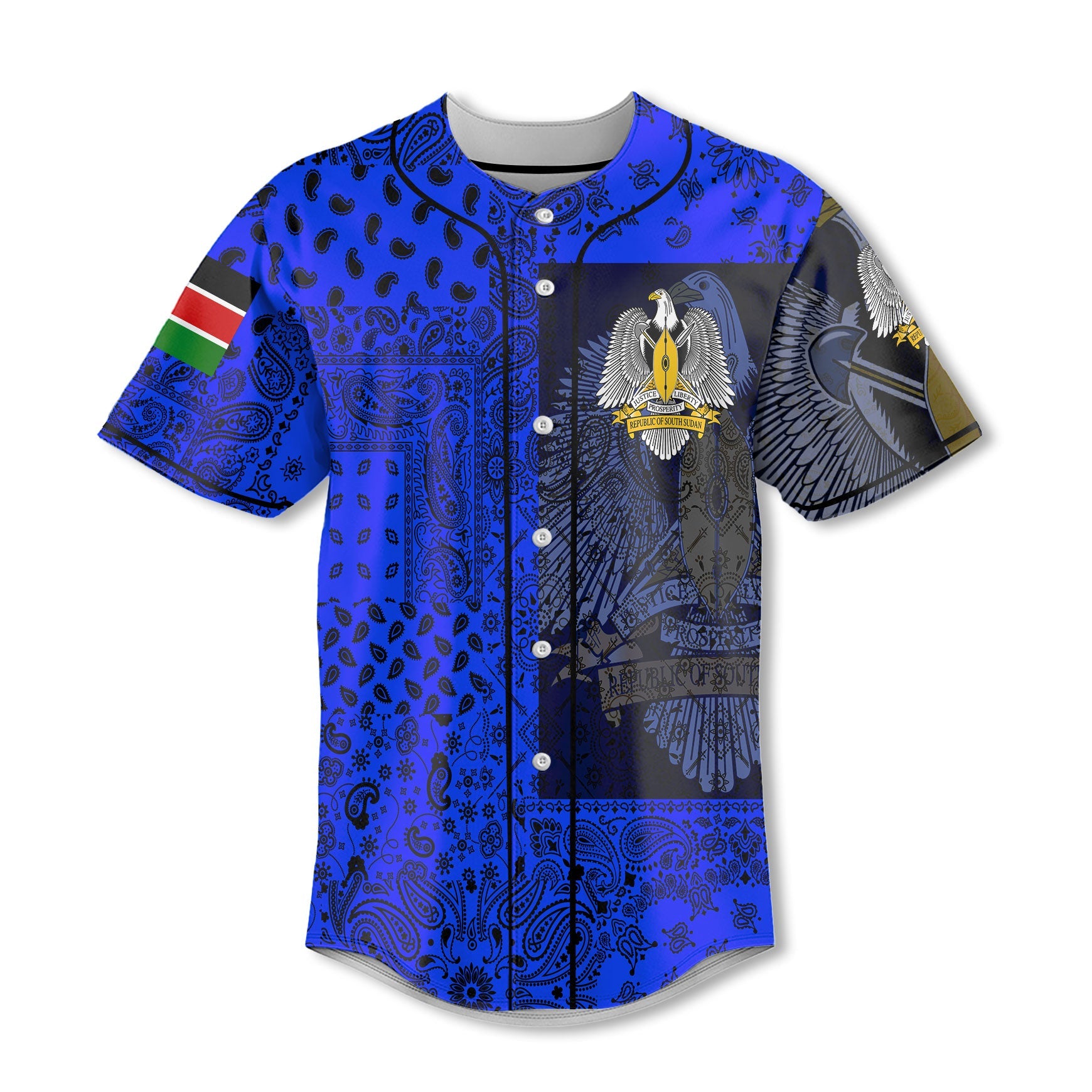 South Sudan Baseball Jersey Paisley Flag And Skull Style 2