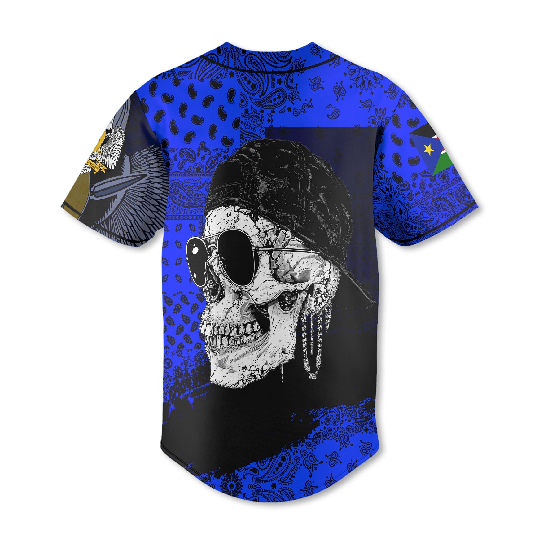 South Sudan Baseball Jersey Paisley Flag And Skull Style 3