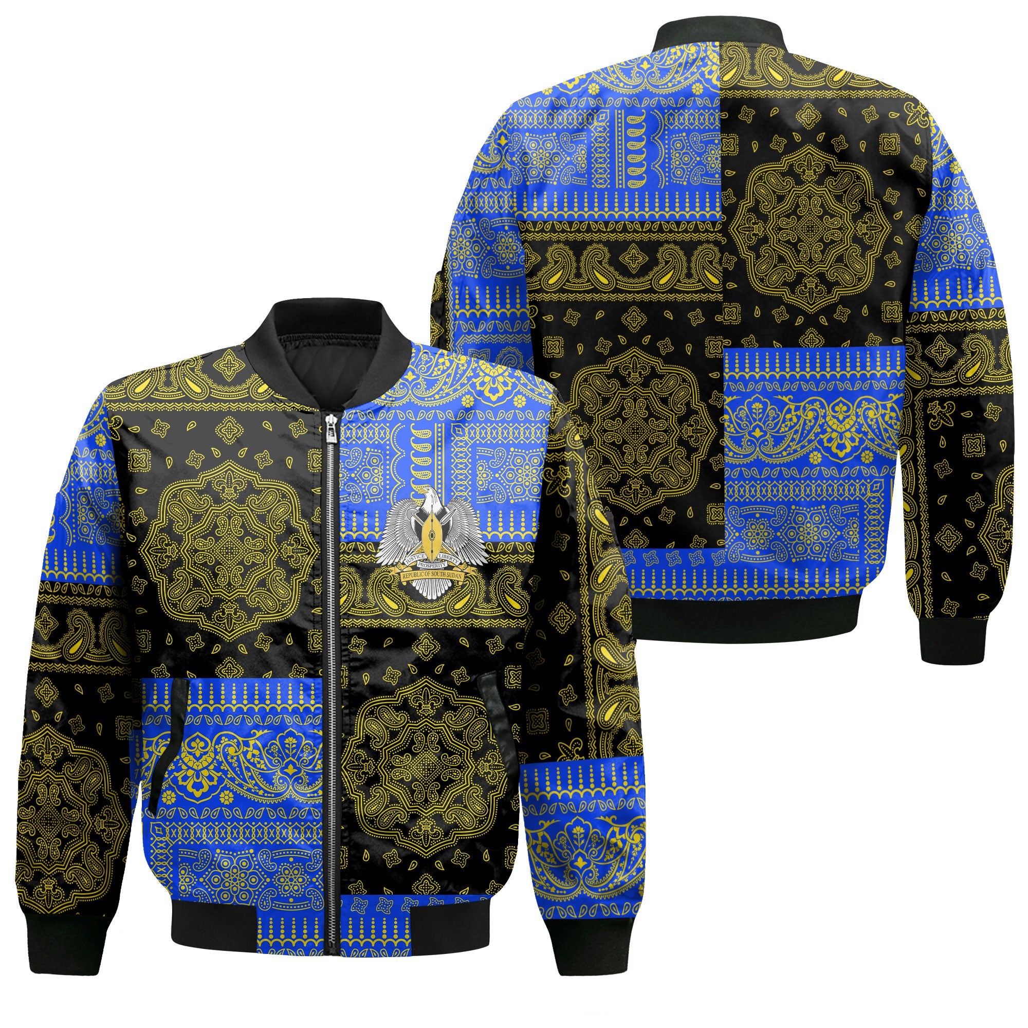 South Sudan Bomber Jacket Flag And Paisley Basic Style 1