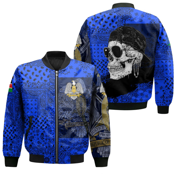 South Sudan Bomber Jacket Paisley Flag And Skull Style 1