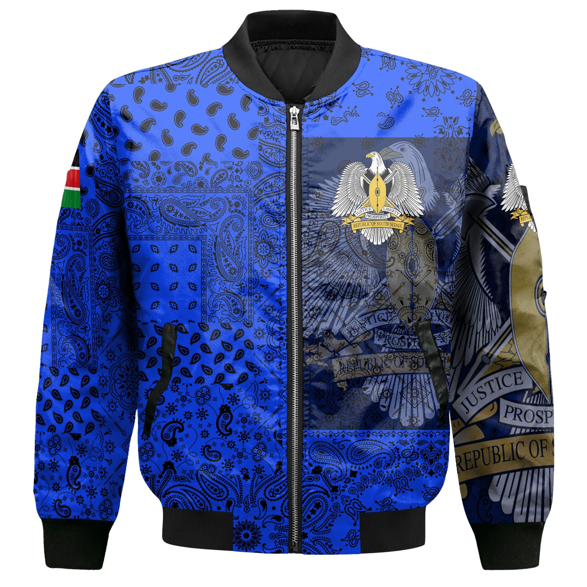 South Sudan Bomber Jacket Paisley Flag And Skull Style 2