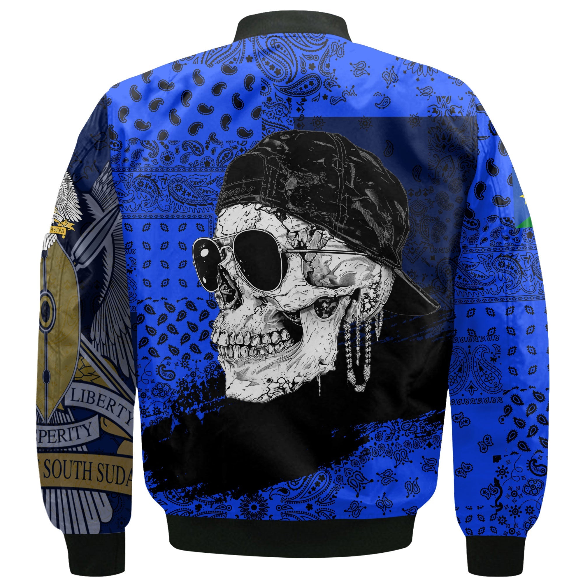 South Sudan Bomber Jacket Paisley Flag And Skull Style 3