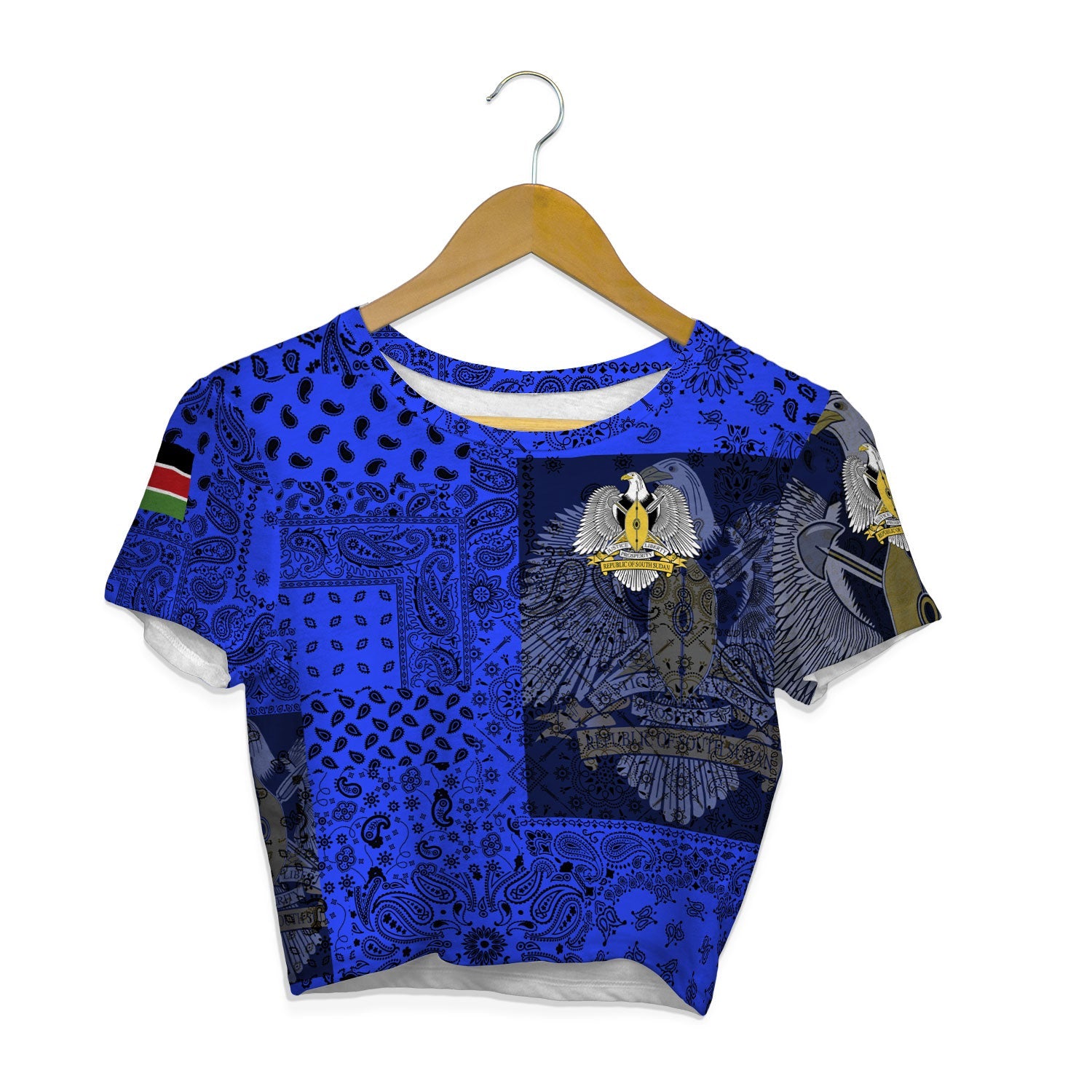 South Sudan Croptop T Shirt Paisley Flag And Skull Style 1