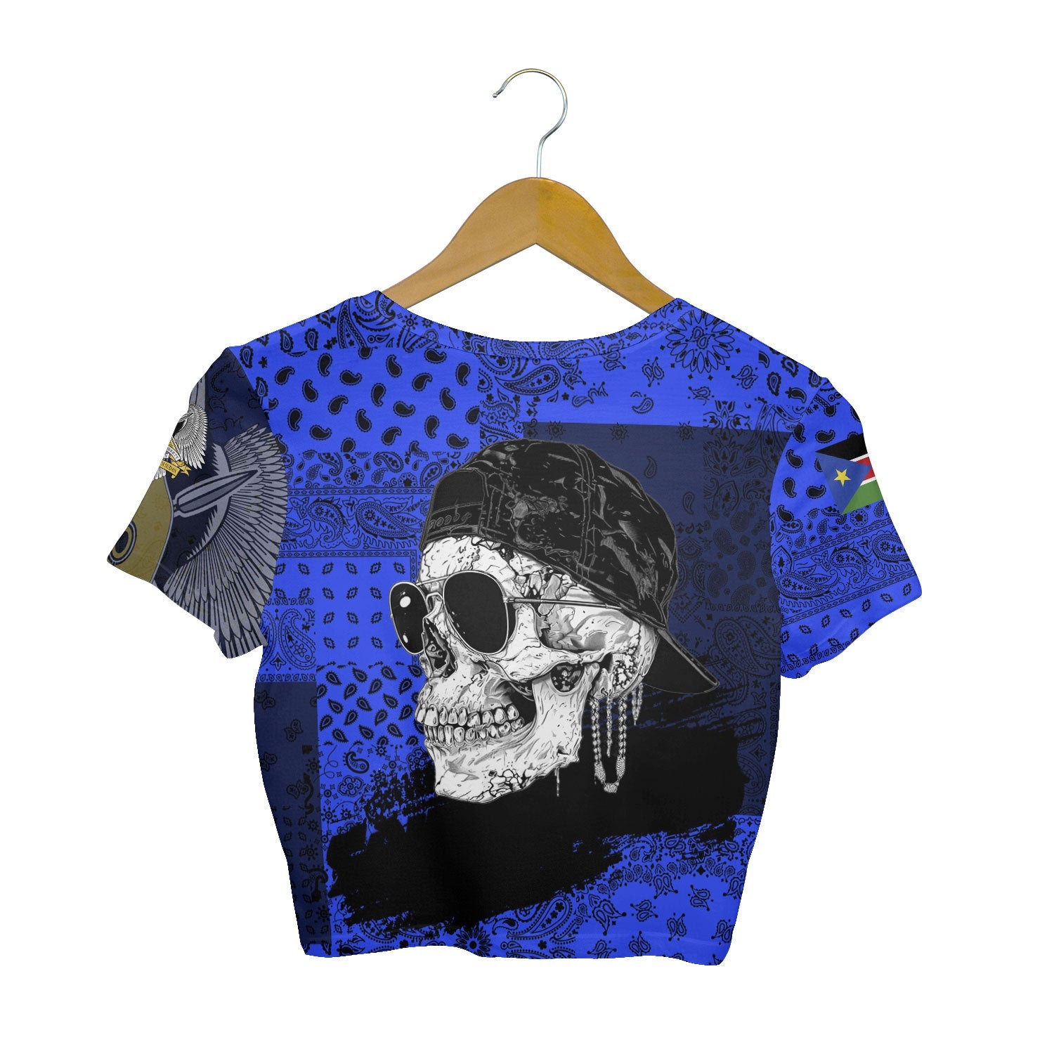 South Sudan Croptop T Shirt Paisley Flag And Skull Style 2