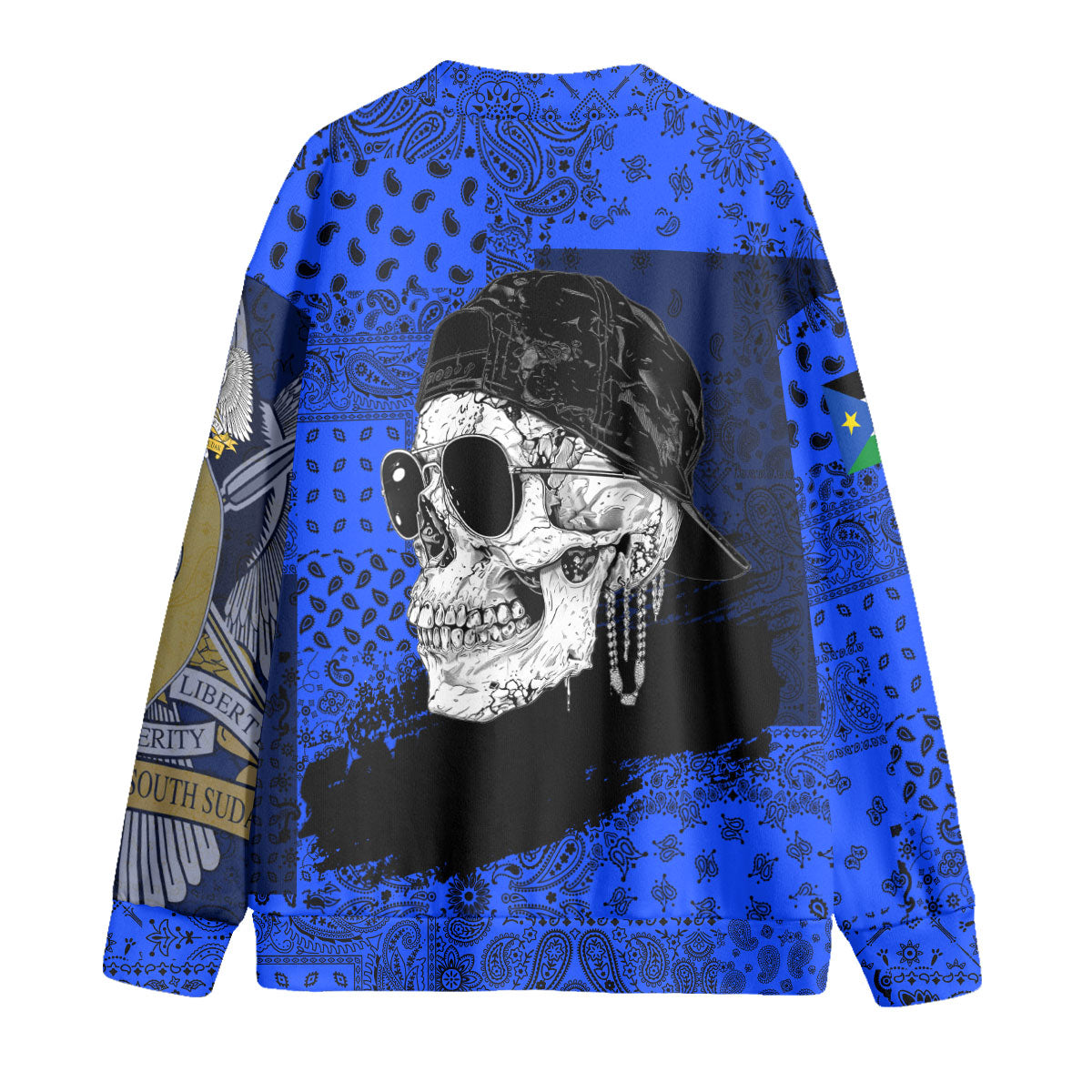 South Sudan Fleece Cardigan Paisley Flag And Skull Style 2