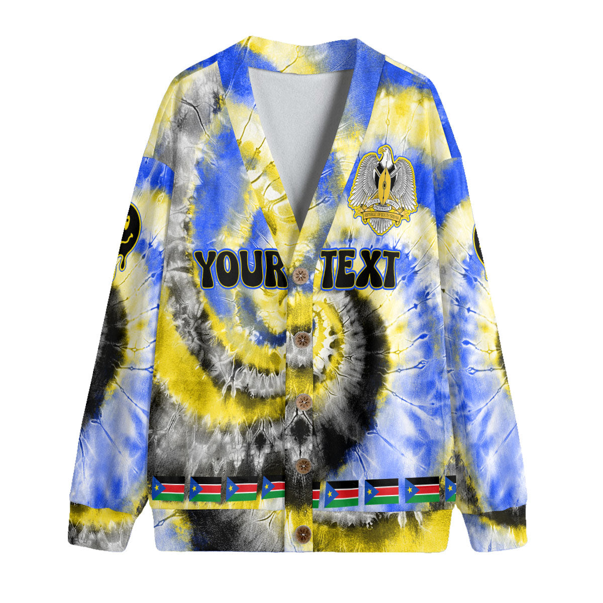 South Sudan Fleece Cardigan Custom Tie Dye Style 4