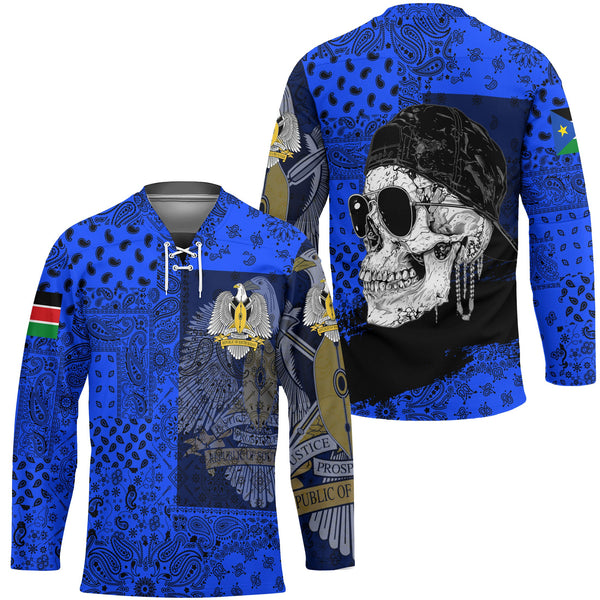 South Sudan Hockey Jersey Paisley Flag And Skull Style 1