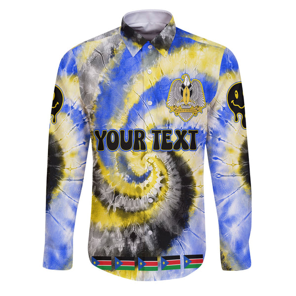 South Sudan Long Sleeve Button Shirt Custom Tie Dye Style 1