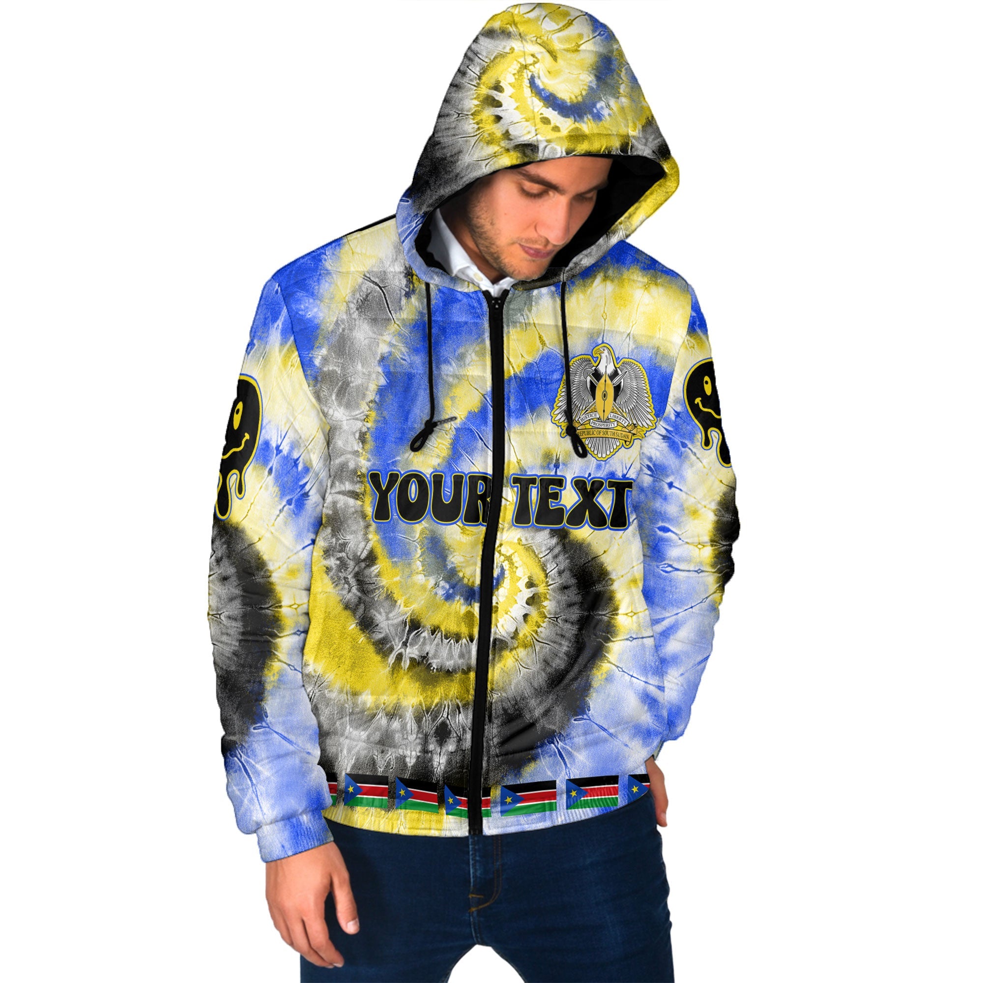 South Sudan Men Hooded Padded Jacket Custom Tie Dye Style 2