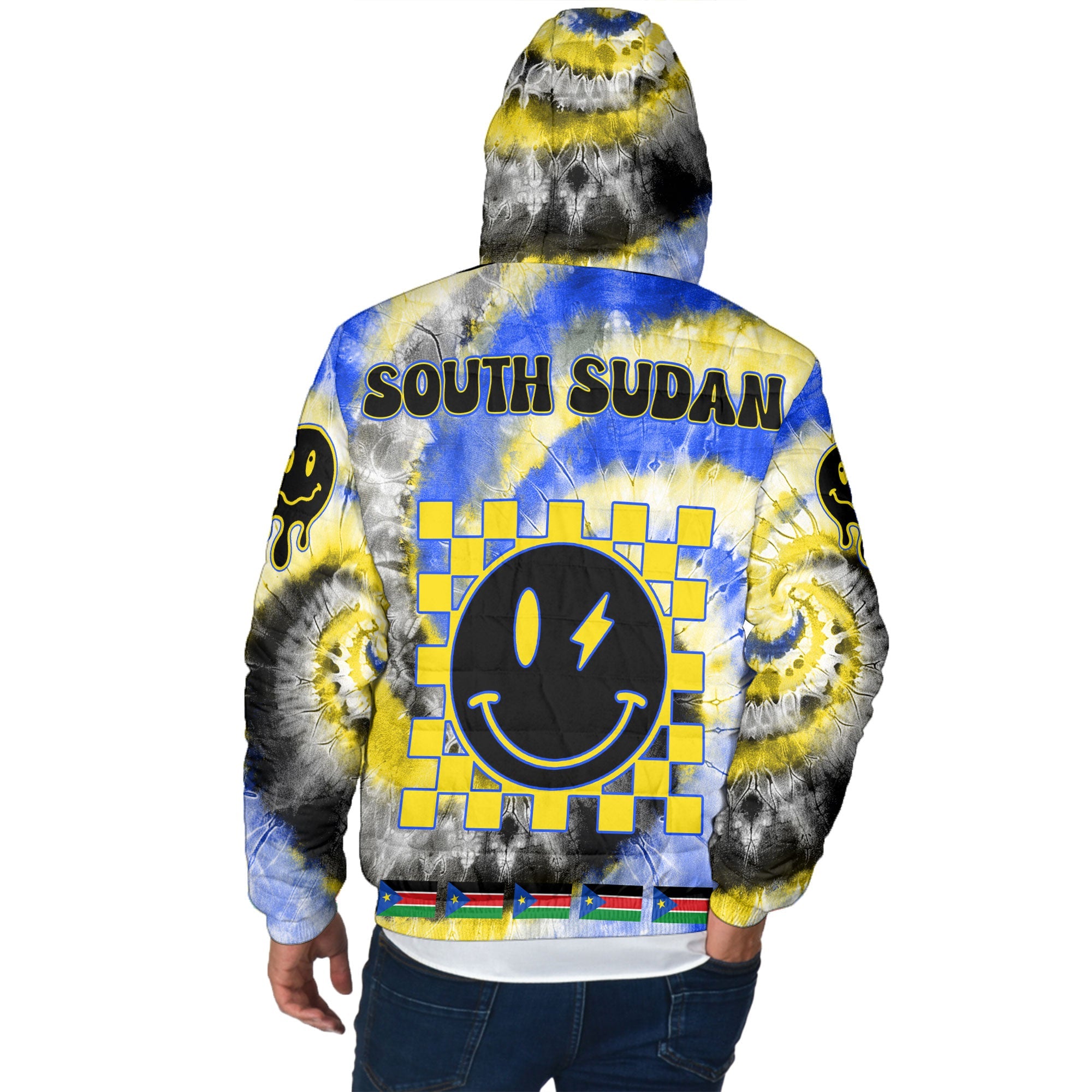 South Sudan Men Hooded Padded Jacket Custom Tie Dye Style 3