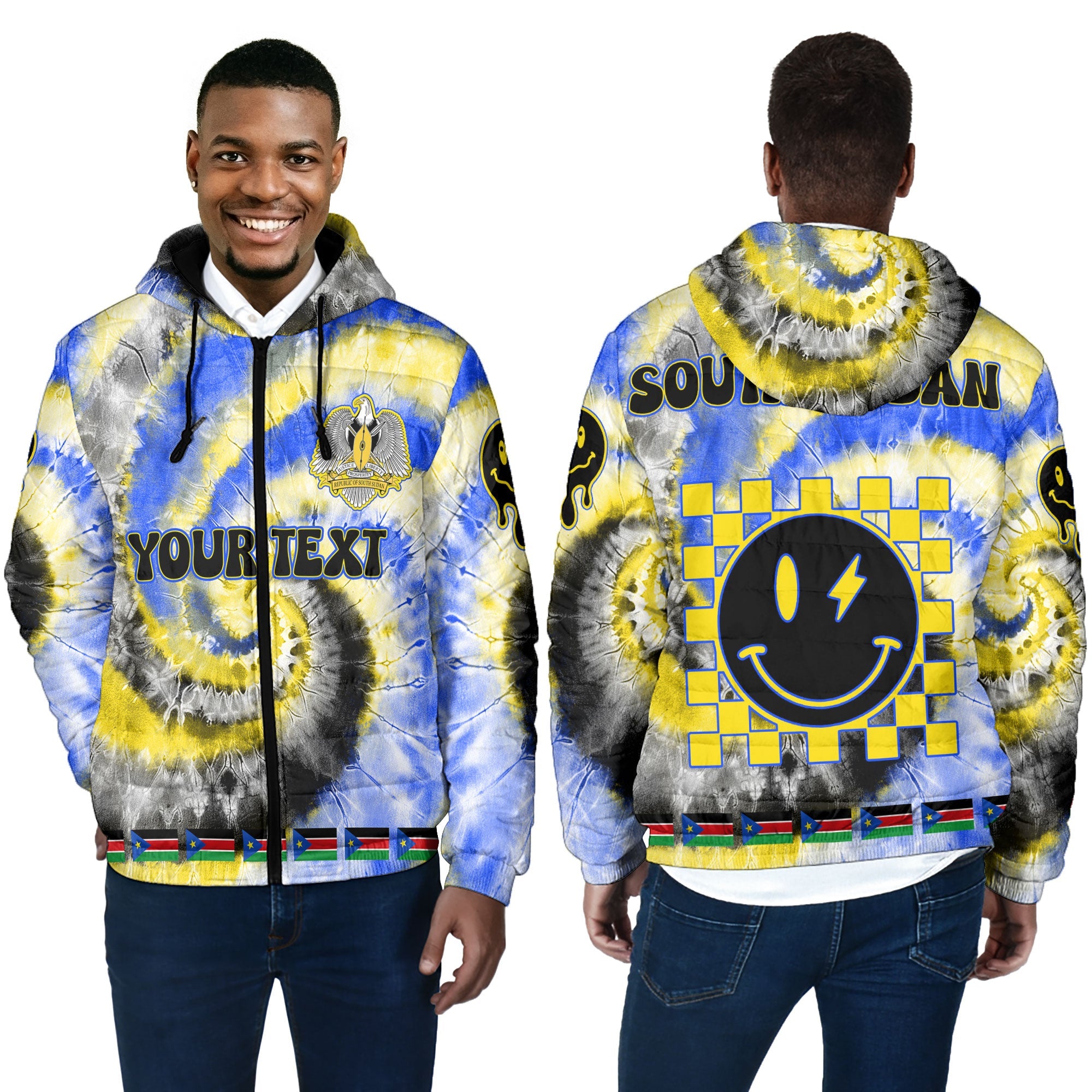 South Sudan Men Hooded Padded Jacket Custom Tie Dye Style 4