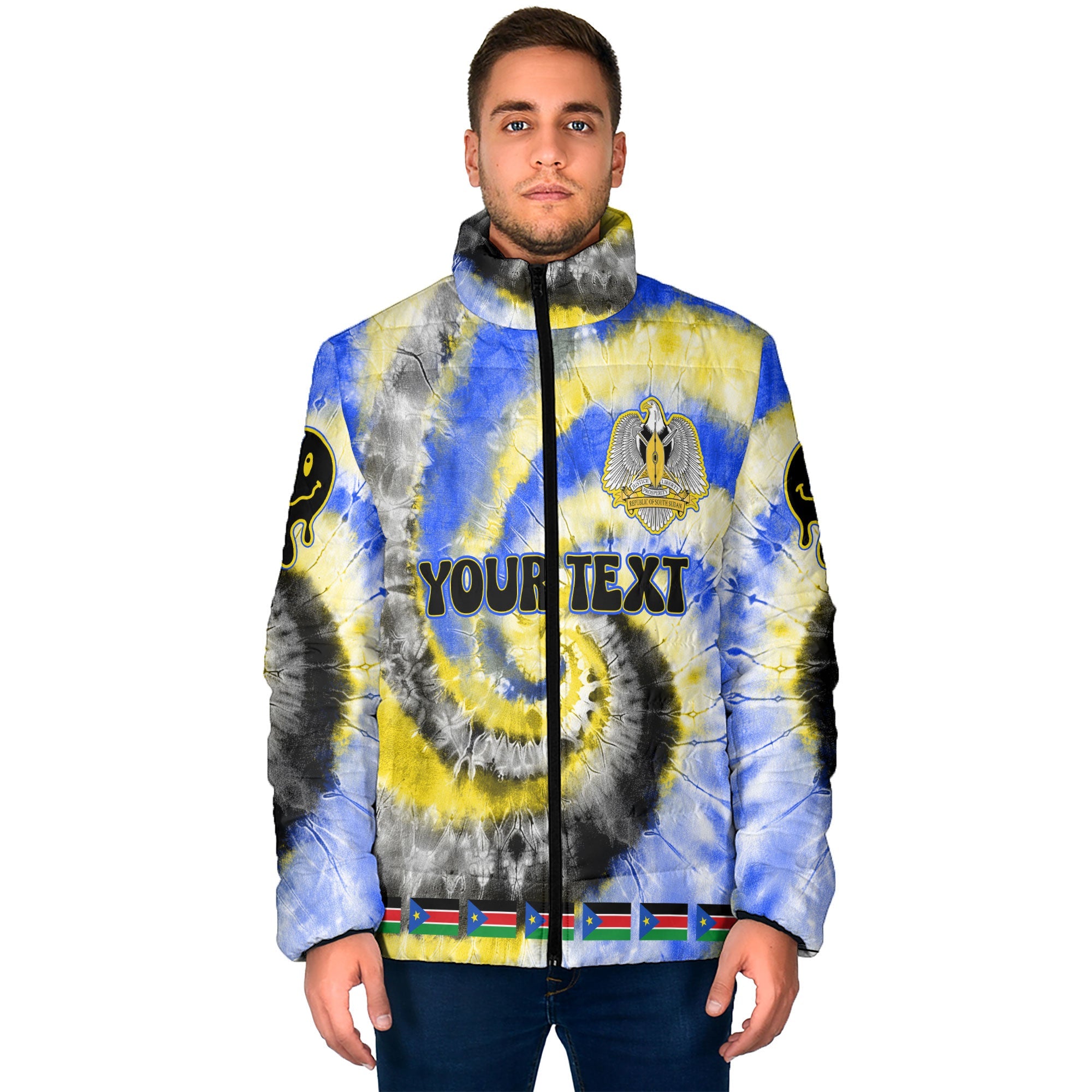 South Sudan Men Padded Jacket Custom Tie Dye Style 1