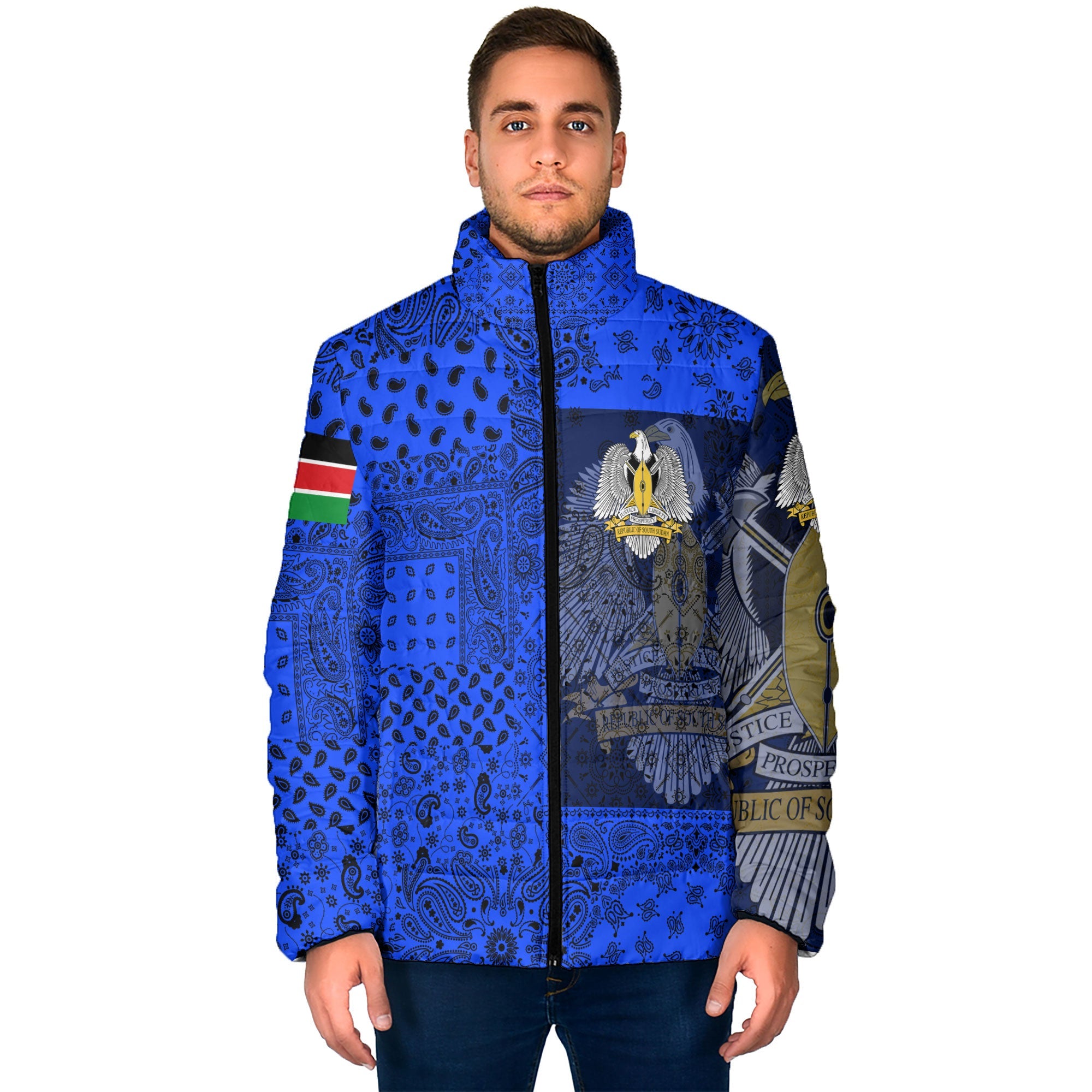 South Sudan Men Padded Jacket Paisley Flag And Skull Style 1