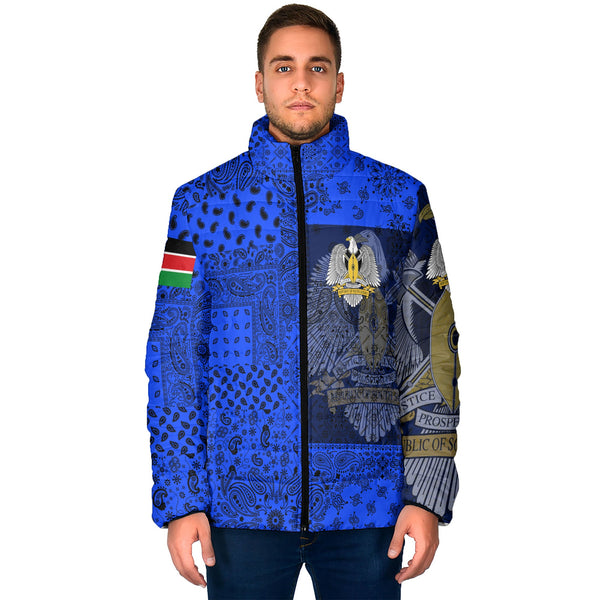 South Sudan Men Padded Jacket Paisley Flag And Skull Style 1