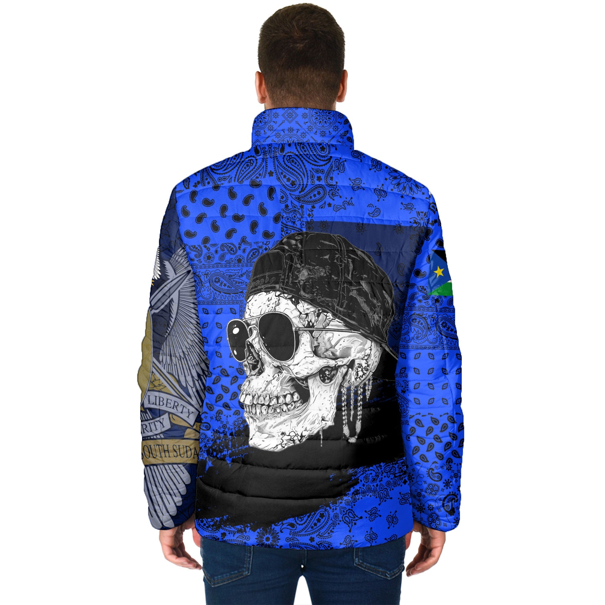 South Sudan Men Padded Jacket Paisley Flag And Skull Style 2